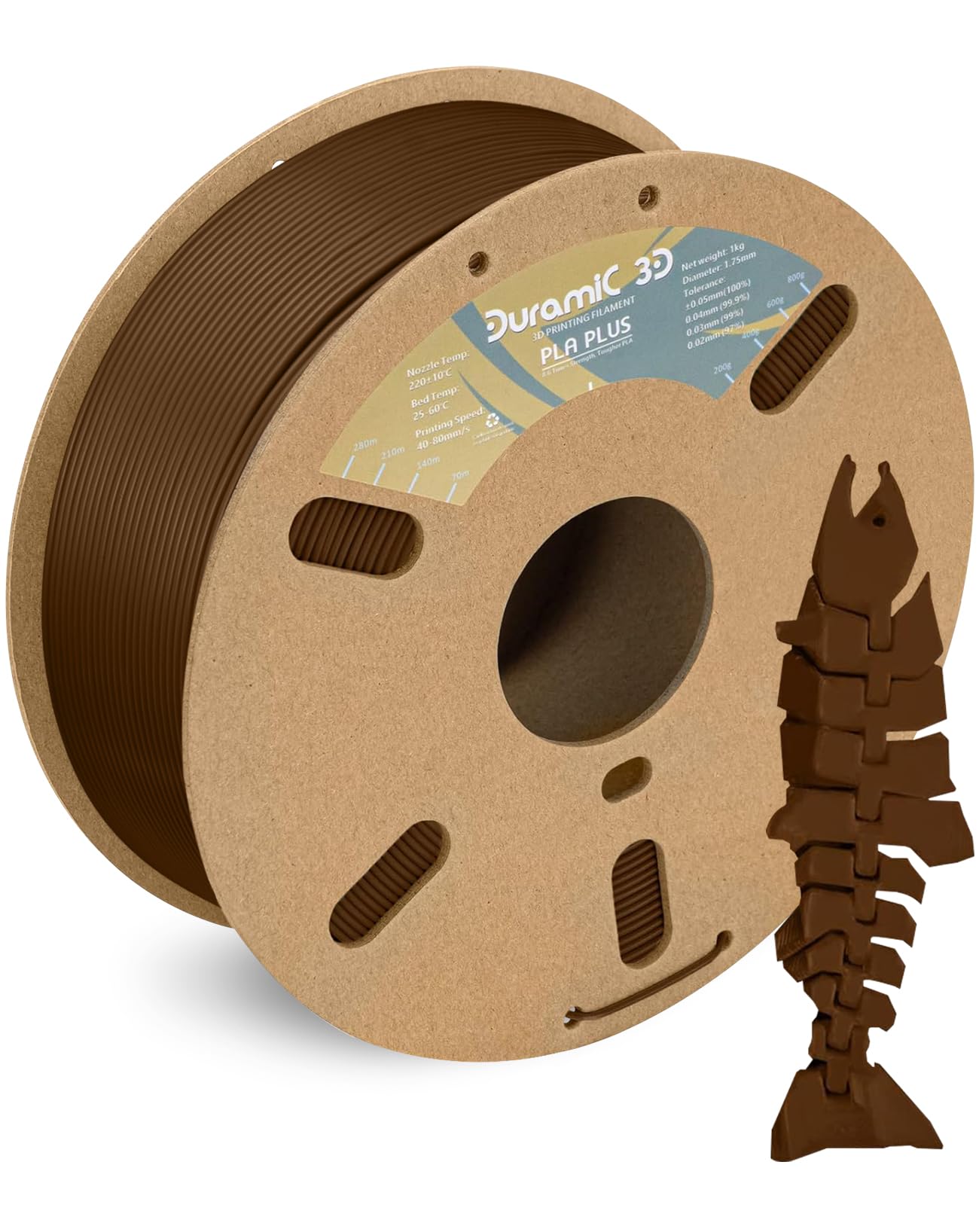 DURAMIC 3D PLA+ Filament 1.75mm 1Kg Brown, PLA Plus Filament 1Kg Spool(2.2lbs) Tougher and Stronger, Dimensional Accuracy Probab