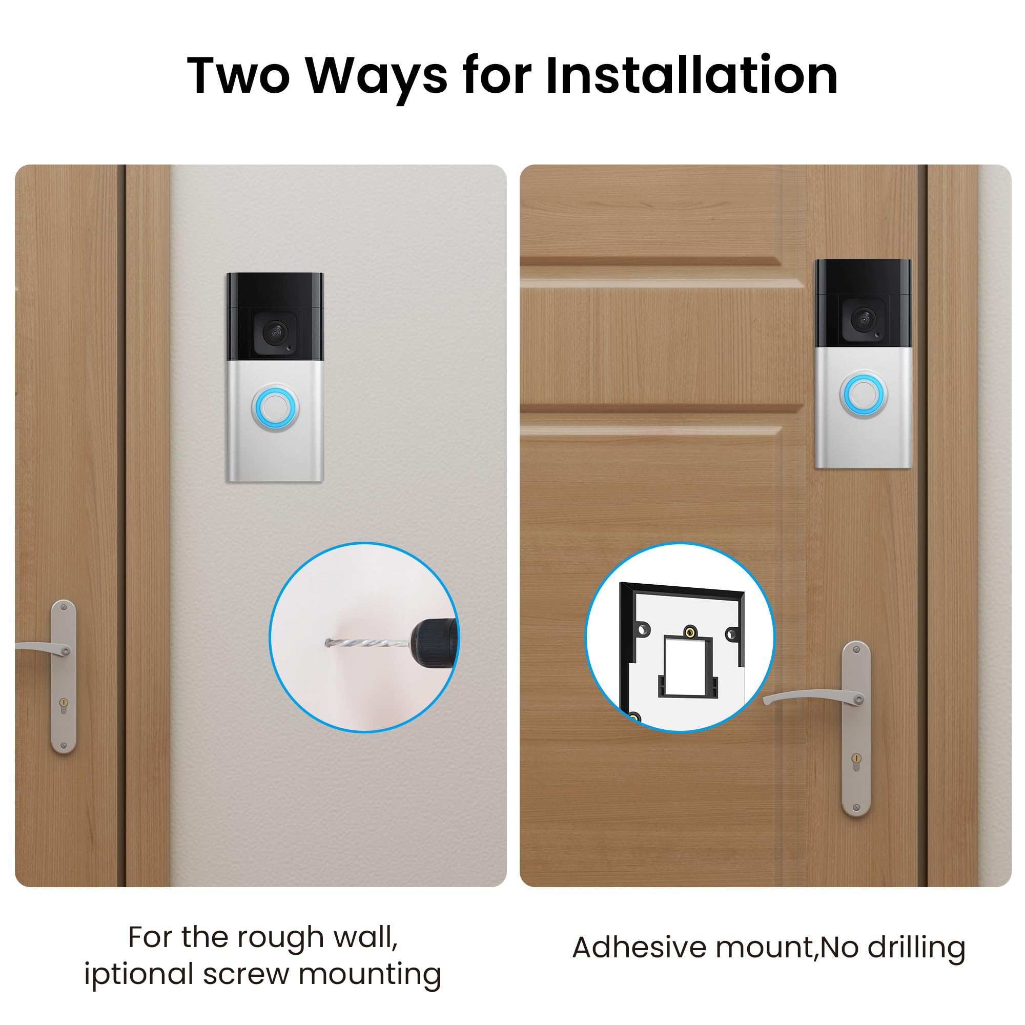 No Drill Adhesive Doorbell Mount Compatible With Ring Video Doorbell 4 /Battery Doorbell Plus/Pro, Door Mounting Holder Bracket