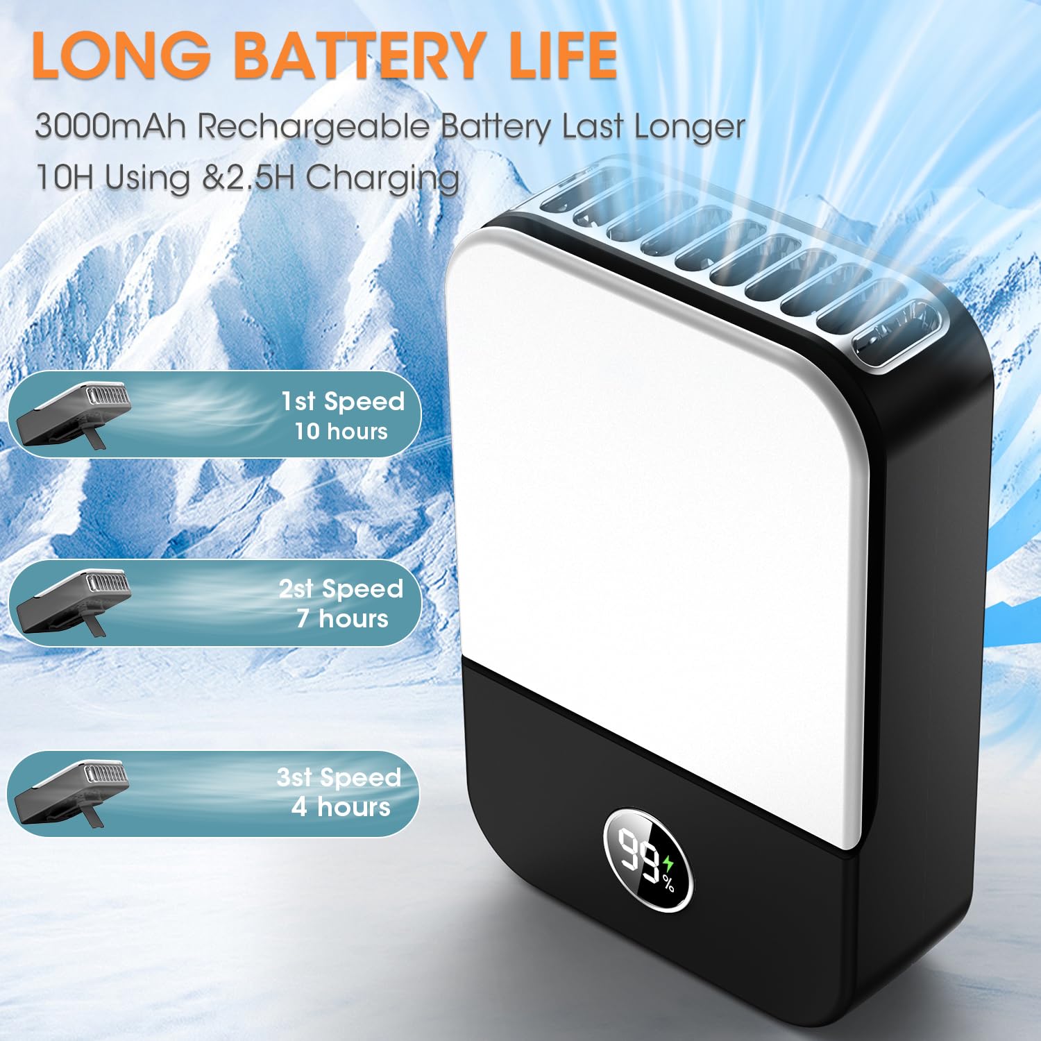 Andwing Portable Neck Fan Rechargeable, Mini Fan Handheld With Waist Clip 3 Speed Adjustable, Leafless Personal Fan For Home Off