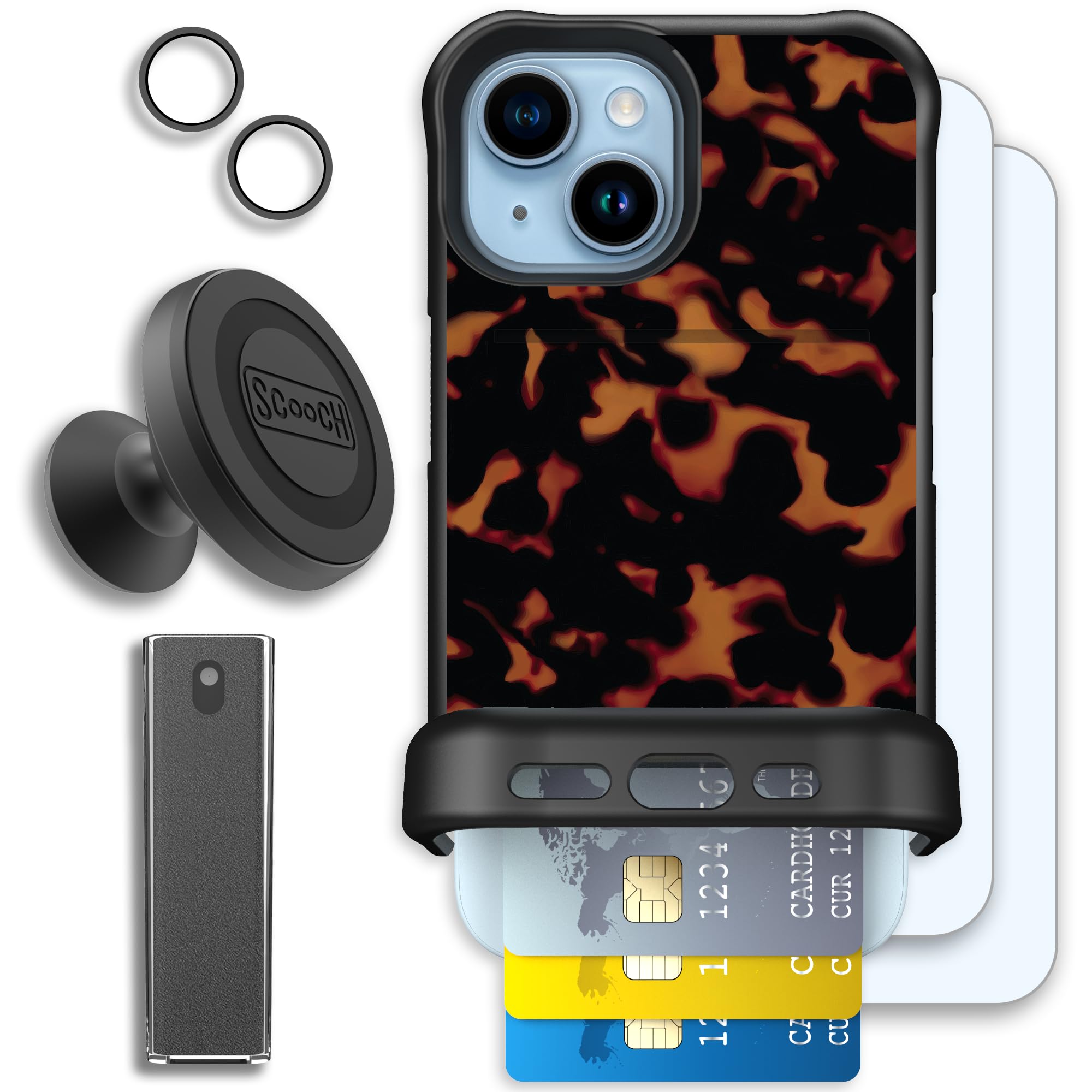 Scooch Wingmate for iPhone 15 [Defender Bundle] with 2 Tempered Glass Screen Protectors, Camera Lens Protector, Wingmount, Tech 