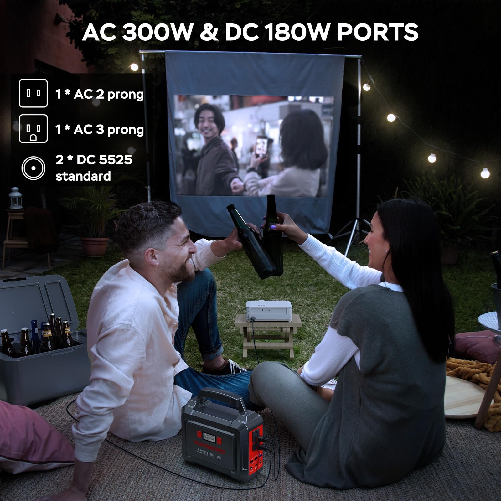 Marbero Solar Generator 296Wh Portable Power Station With Solar Panel 60W Included Solar Power Bank With Ac Outlets 300W Pure Si