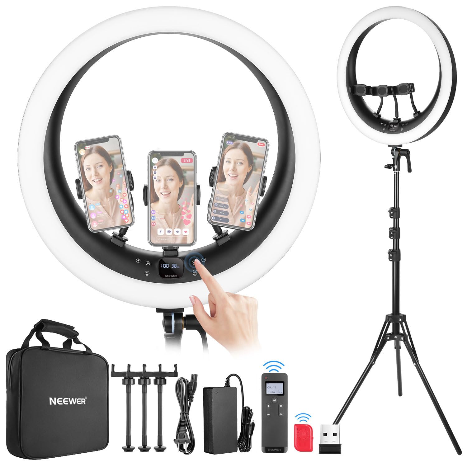 Neewer 19 Inch 2.4G Ring Light With Stand, 3 Phone Holders, 2.4G Usb Transmitter For Mac/Pc Remote Control, Touch Panel, Smooth