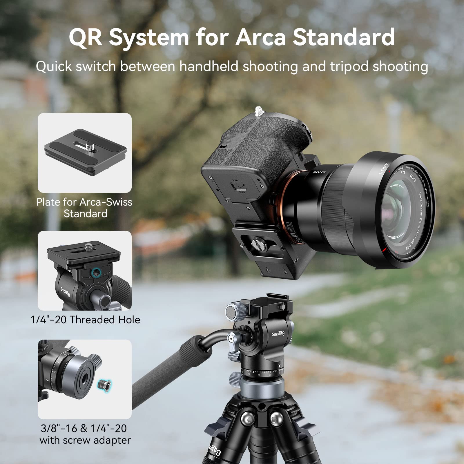 Smallrig Video Head With Leveling Base, Quick Release Plate For Arca Swiss And Adjustable Handle, Tripod Pan Tilt Head Fluid Hea