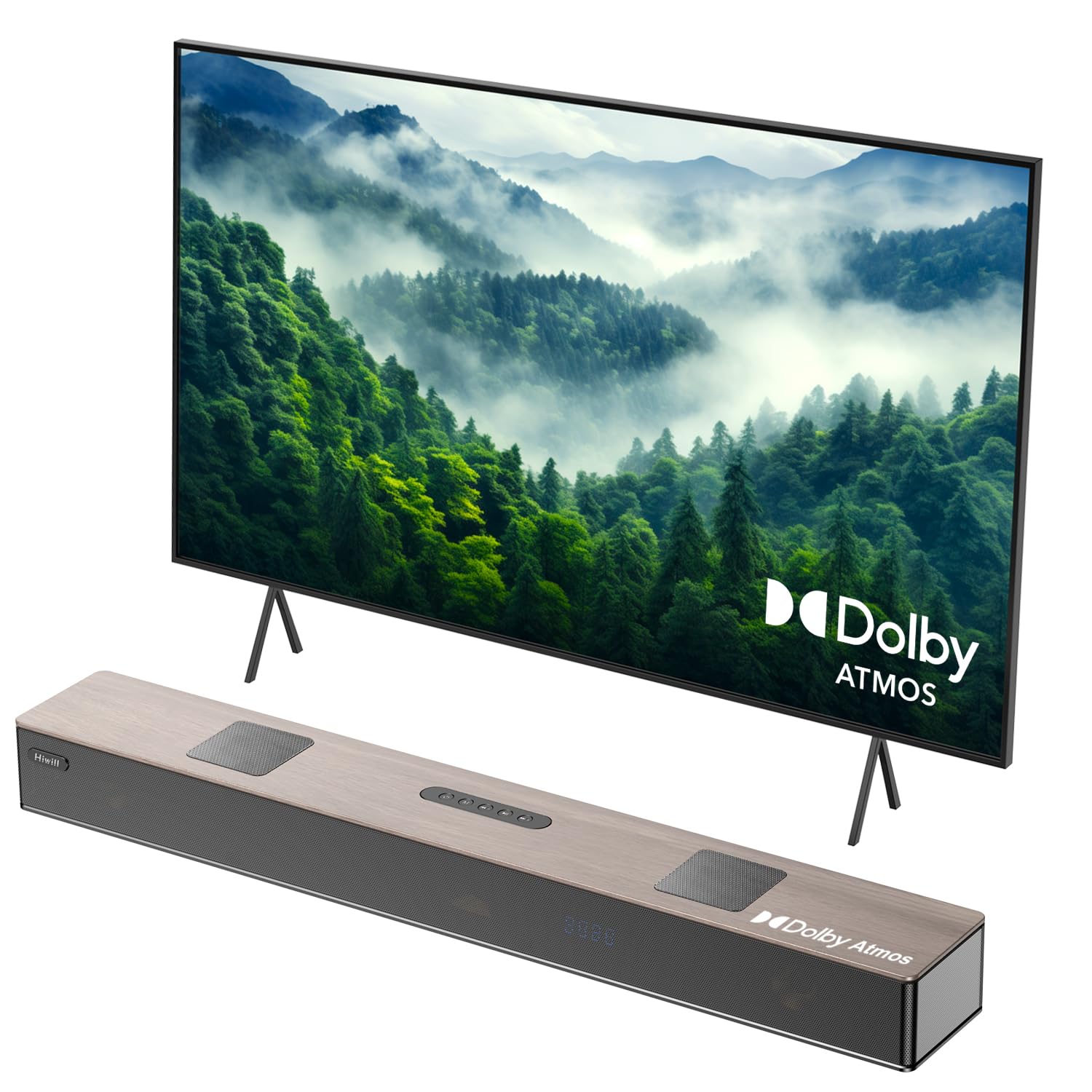Hiwill 5.2.2Ch Wooden Dolby Atmos Soundbar, All-In-One Sound Bar For Smart Tv With Dual Built-In Subwoofer, Resonance Optimizati
