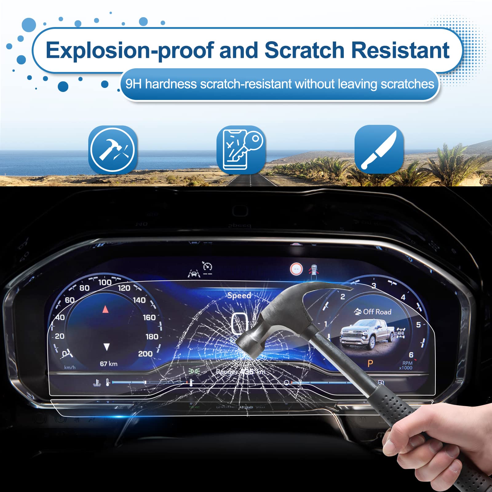 Coleya 2022 2023 2024 Gmc Sierra 1500 Screen Protector, For 2022 2024 Silverado 1500 Screen Protector, 12.3Inch Instrument Clust