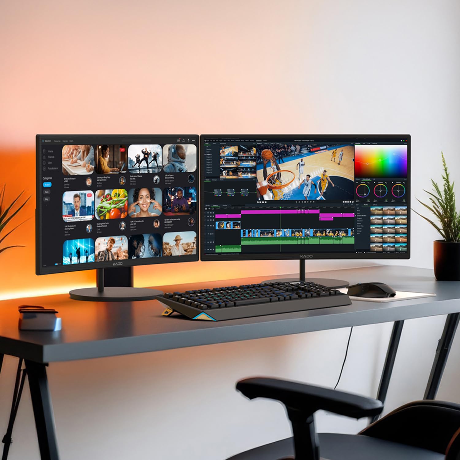 Kado Dual Monitor Setup - 2-Pack 27 Curved 1920X1080 Computer Monitor 1500R 75Hz Vesa Mount Hdmi Office Gaming Hybrid Built-In S