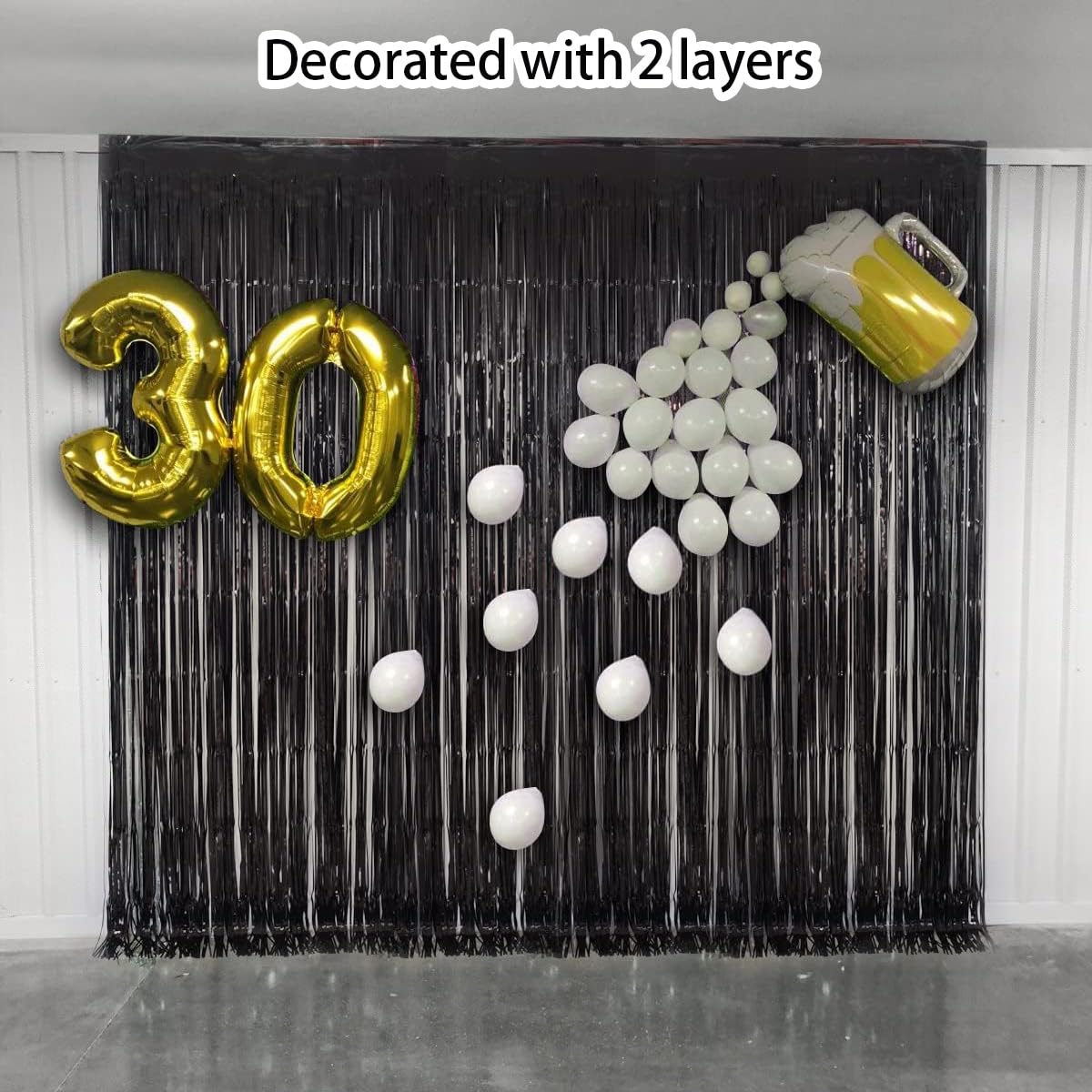 Black [Tinsel] Foil Fringe [Curtain]S, Melsan 3.2 X 8 Ft Streamer Backdrop For Birthday, Graduation, Fiesta, Halloween [Party] D
