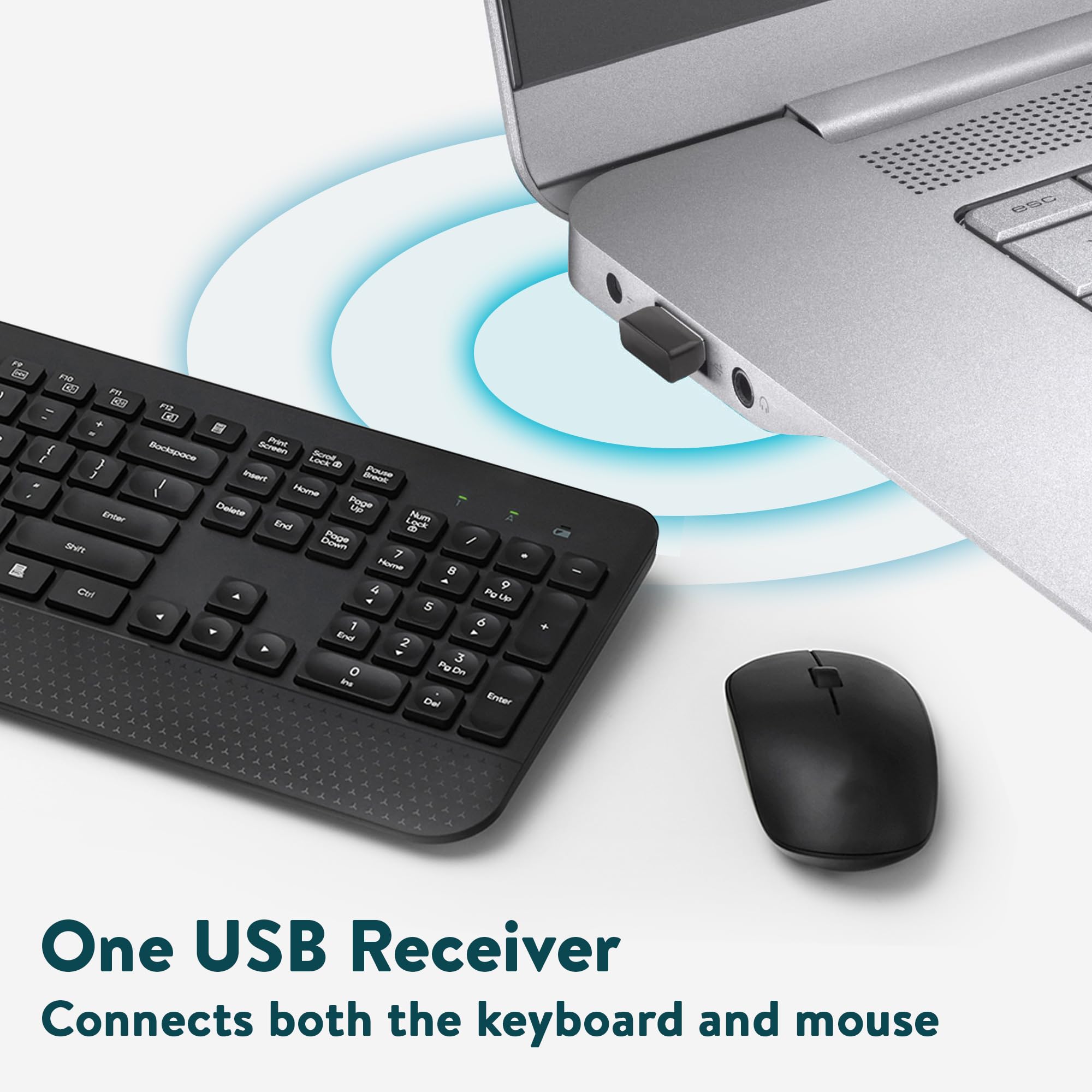 Km1 Wireless Keyboard And Mouse Combo Set W/Single Usb Dongle Connection 2.4 Ghz Slim Full Size Quiet Sleek Modern Unique Colorf
