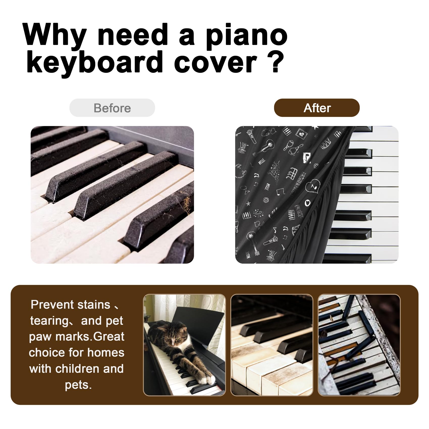 Explore Land Stretchy 61 Keys Piano Keyboard Dust Cover With Music Stand Opening For Digital Electronic Piano (Music)