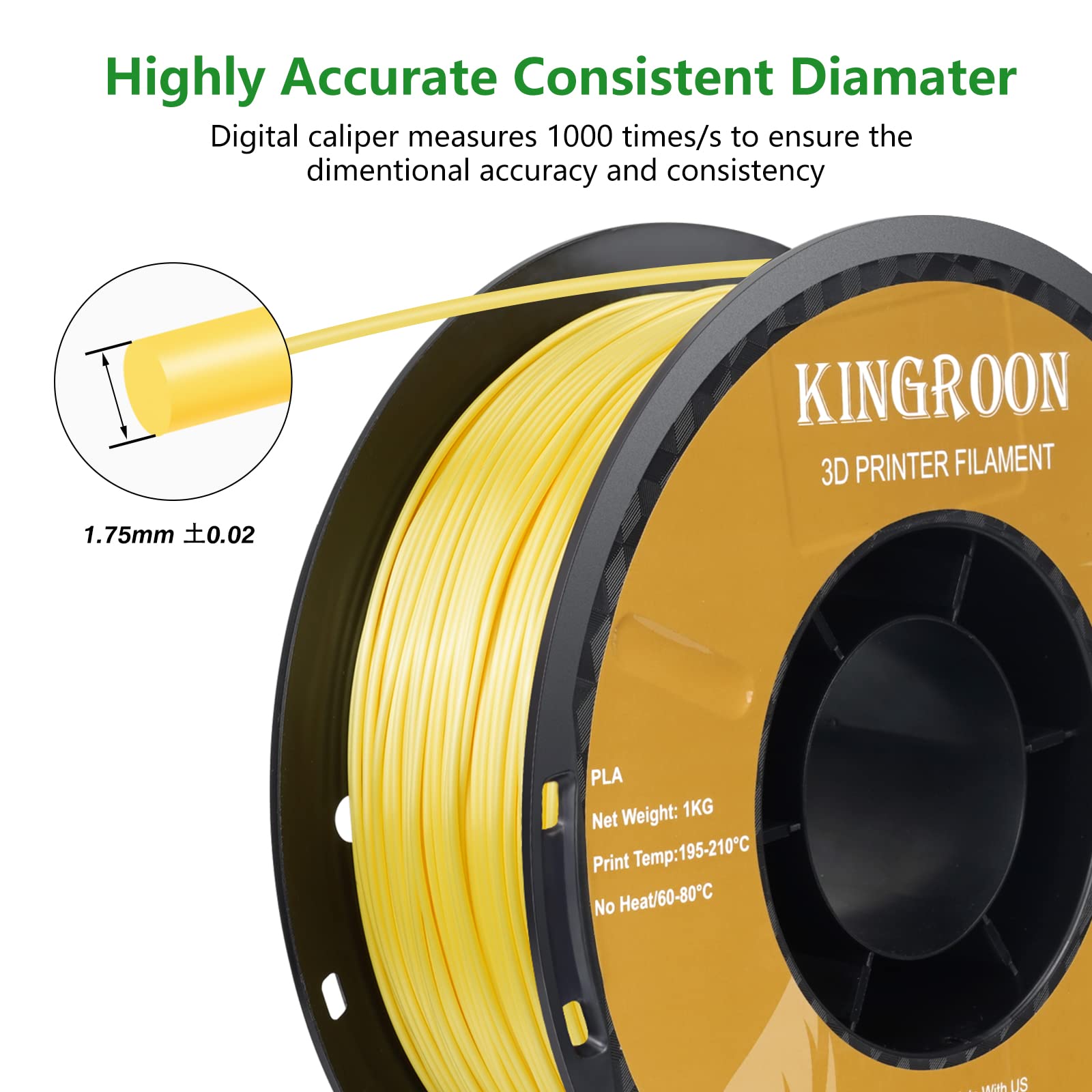 Silk Pla 3D Printer Filament, Dimensional Accuracy +/  0.03 Mm, 1 Kg Spool(2.2Lbs), Pla Shiny Filament 1.75 Mm (Yellow)