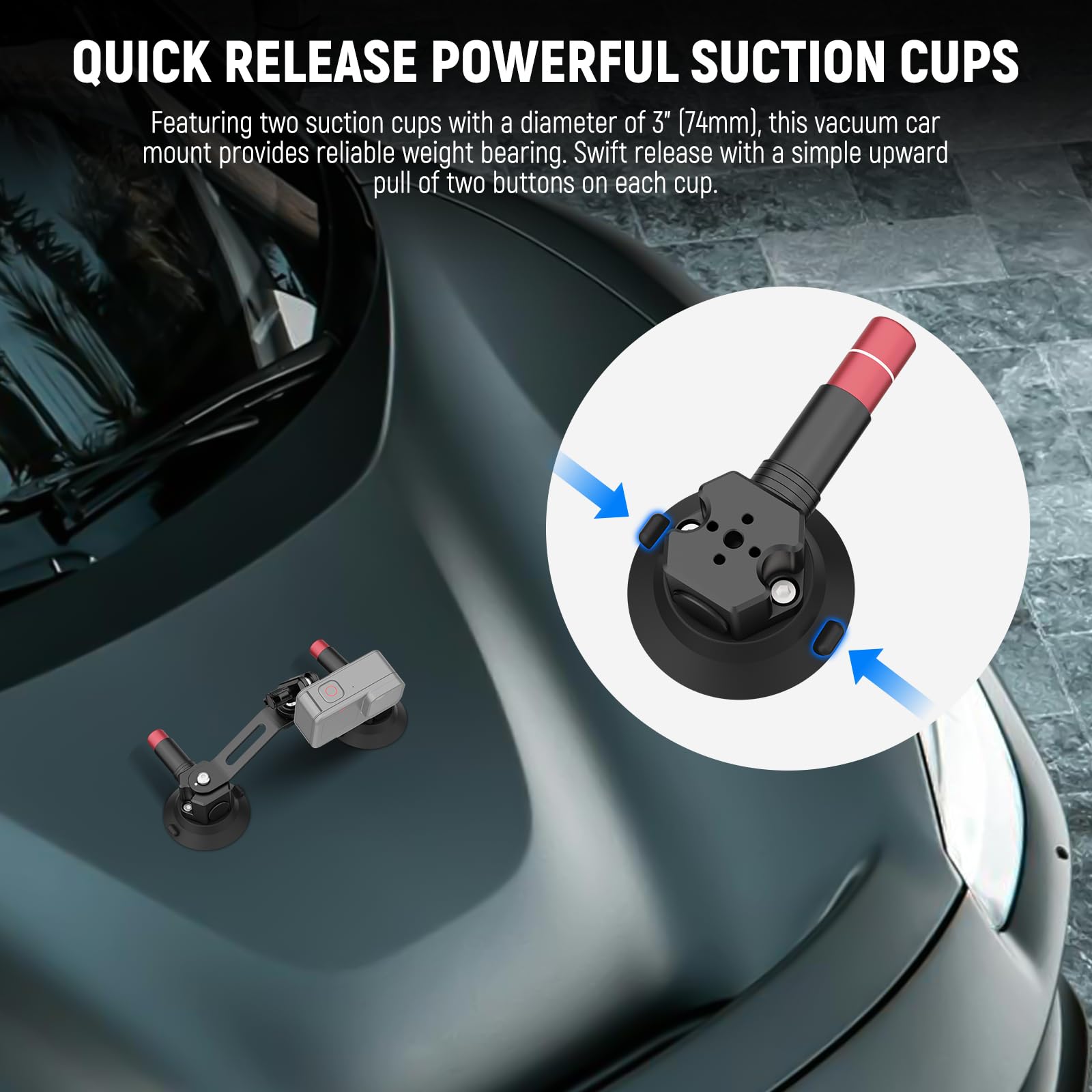 Neewer Dual Suction Cup Car Mount Kit With 360 Ball Head Magic Arm, Quick Release Air Pump Vacuum Camera Mount With Phone Holder