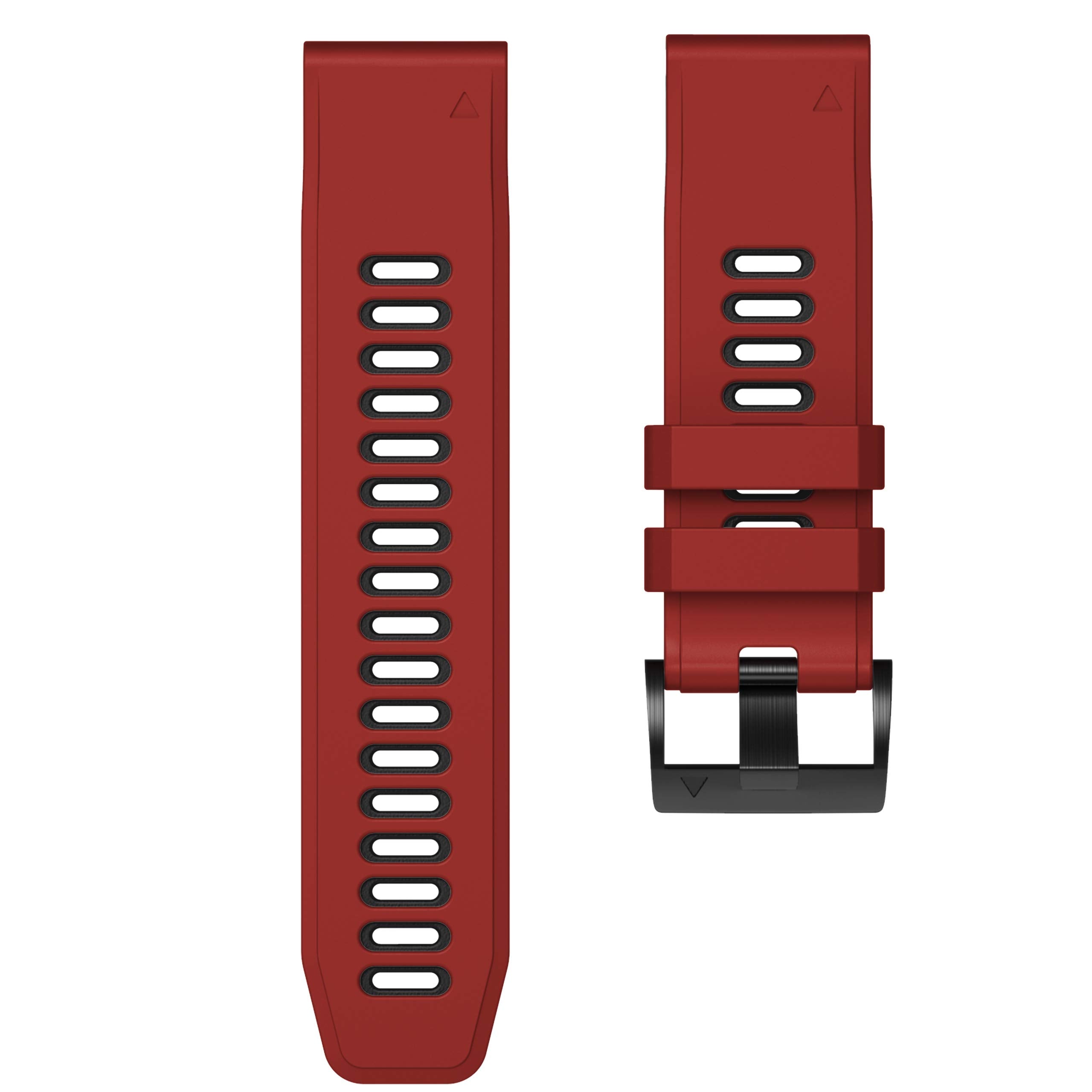 Ancool Fenix 6X Pro Watch Band/Fenix 5X Watch Band/Fenix 7X Watch Band 26Mm Silicone Watch Band For Fenix 6X/5X Plus/7X(Red Blac