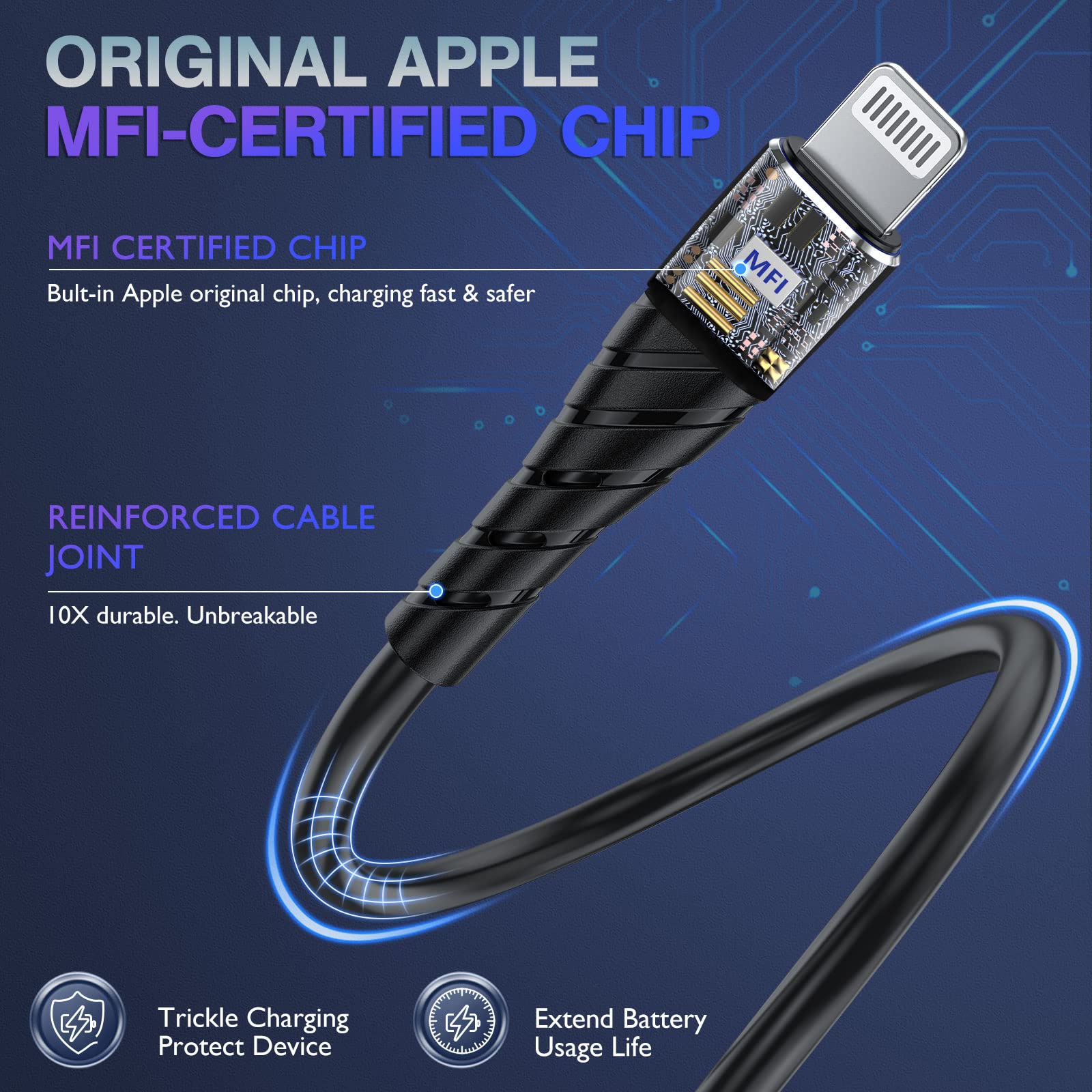 Oiith Mfi Certified For Iphone Charger Cable 6Ft, 3 Pack Long For Lightning Charging Cord, Fast 2.4A For Iphone Usb Cord Compati