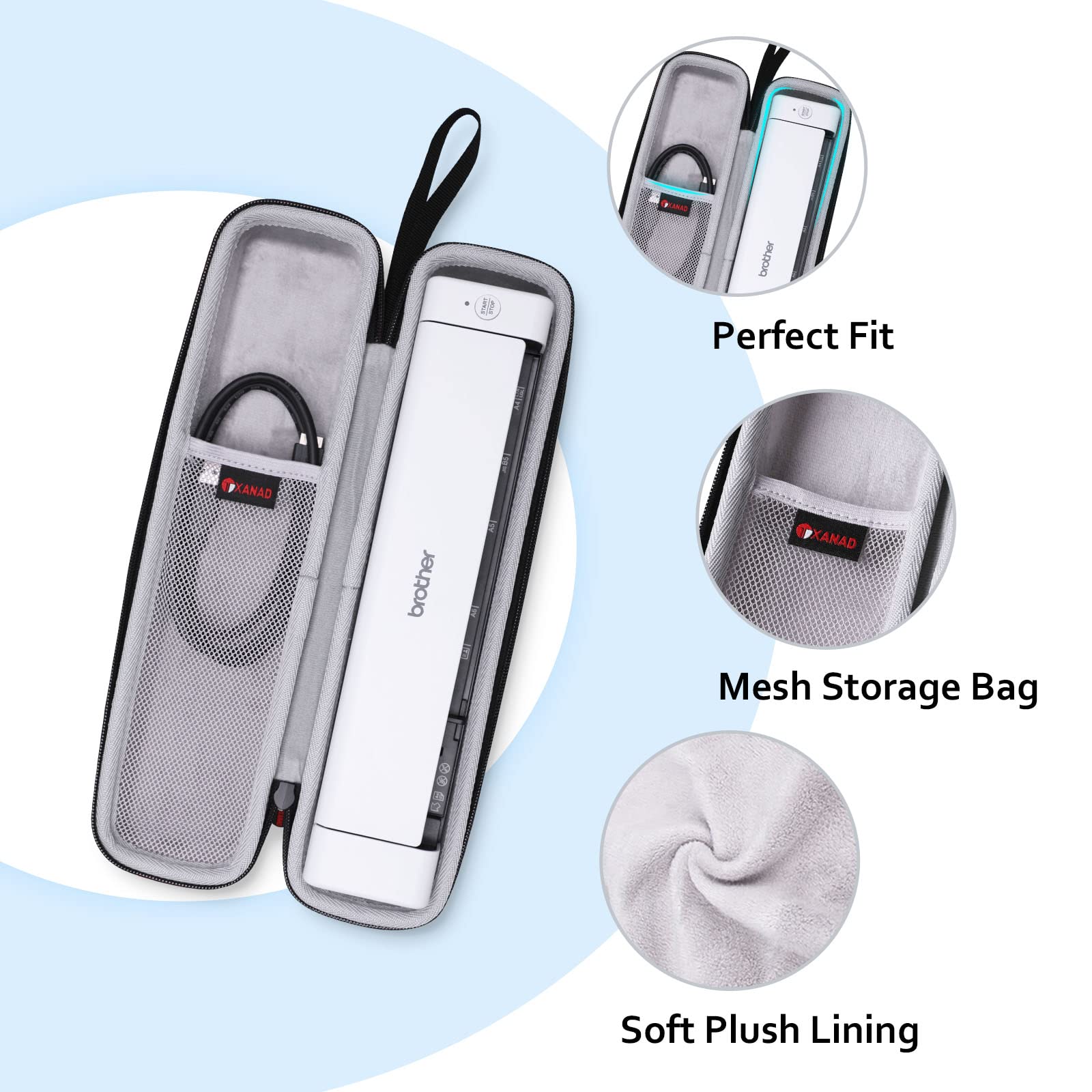 Xanad Hard Case For Brother Ds 640 / Ds 940Dw/Ds 740D / Ds 720D/Doxie Go Se Duplex Compact Mobile Document Scanner(Light Gray)
