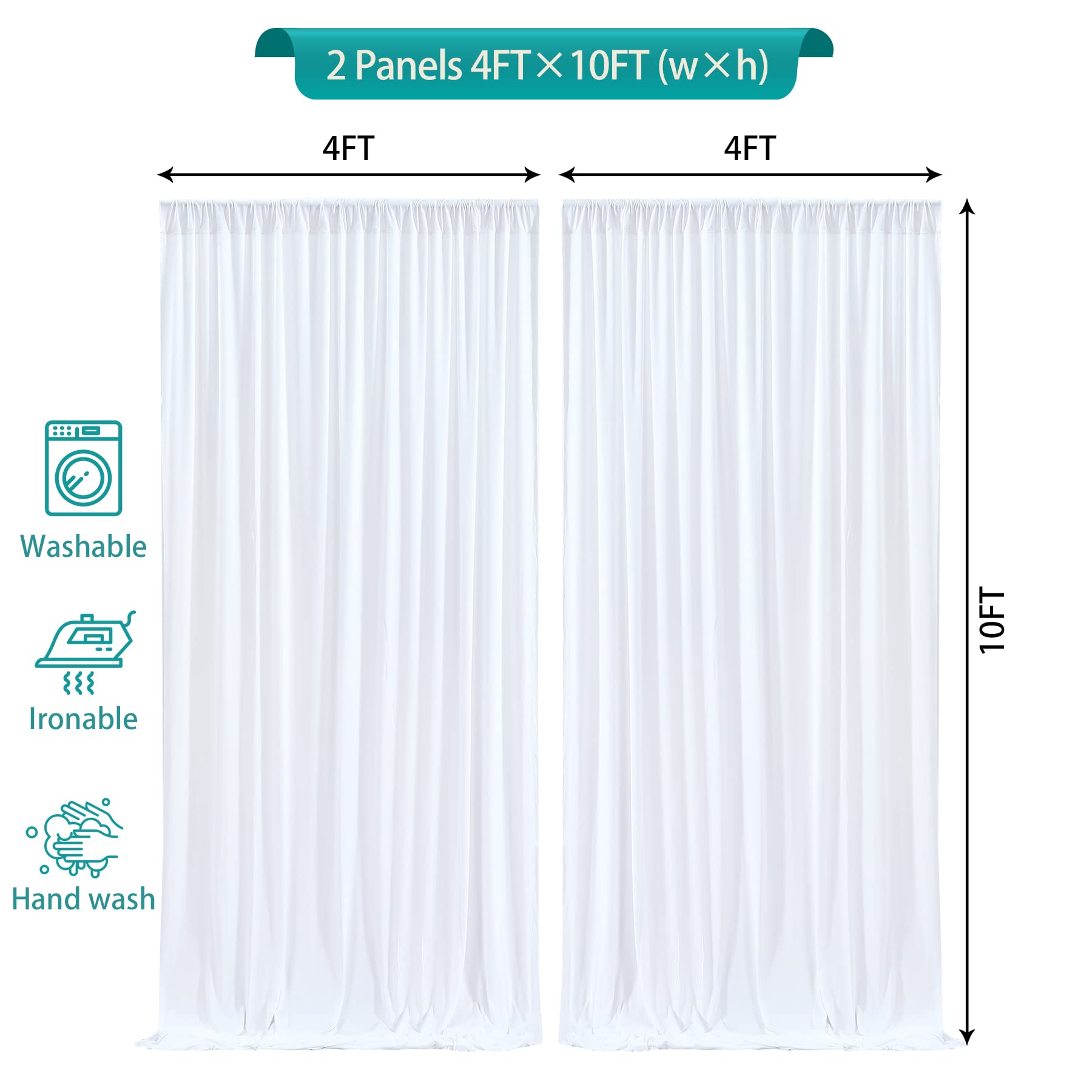 10 X 8Ft White Backdrop Curtains For Wedding 2 Panels Polyster Photo Backdrop Drapes Wrinkle Free Background Curtains Soft Fabri