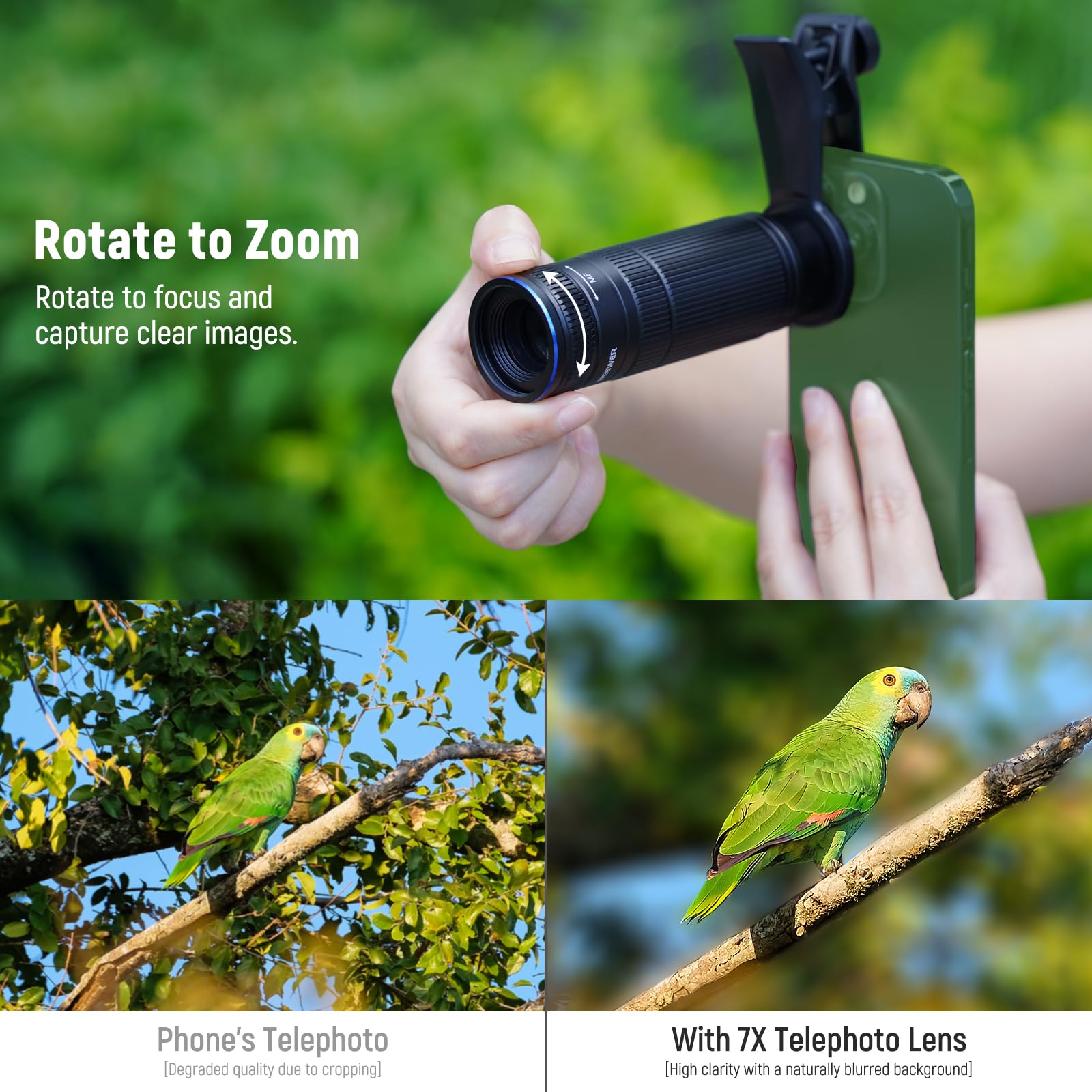 Neewer 7X Telephoto Lens With Phone Camera Lens Clip, Detachable 10X Macro For 17Mm Threaded Backplate/Phone Cage/Case Compatibl