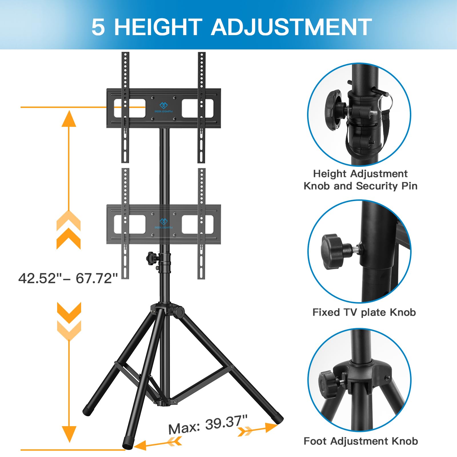 Perlesmith Tv Tripod Stand-Portable Tv Stand For 23-65 Inch Led Lcd Oled Flat Screen Tvs-Height Adjustable Display Floor Tv Stan