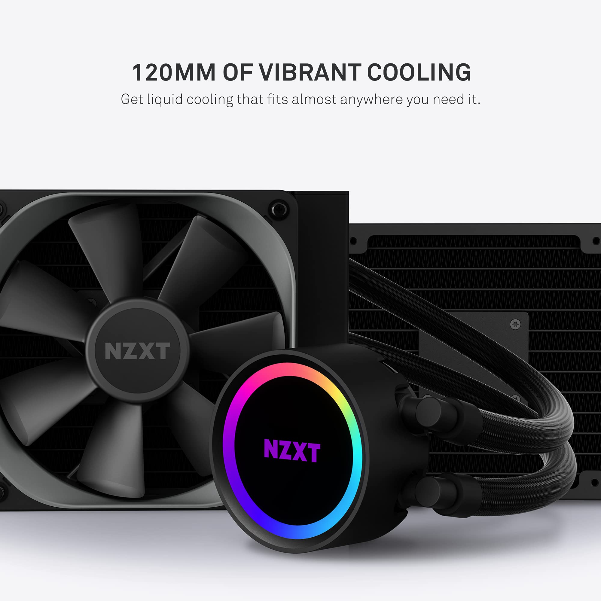 Nzxt Kraken 120   Rl Kr120 B1   Aio Rgb Cpu Liquid Cooler   Quiet And Effective   Silent Operation   Ring Rgb Leds   Aer P 120Mm Radiator Fans (Included),Black