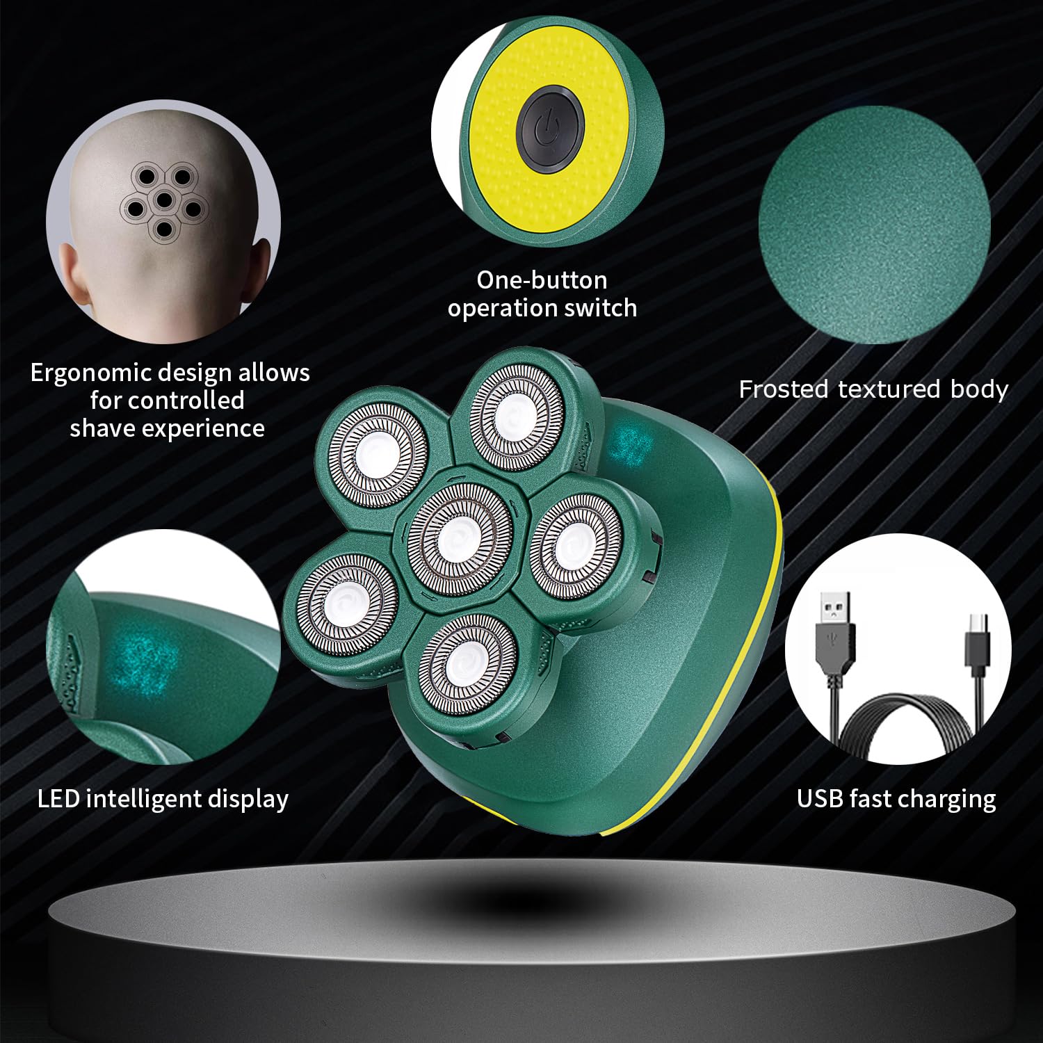 Head Shaver For Bald Men, Cordless Electric Razors Waterproof 6D Rotary Shavers For Head And Face, Rechargeable Head Shavers Wit