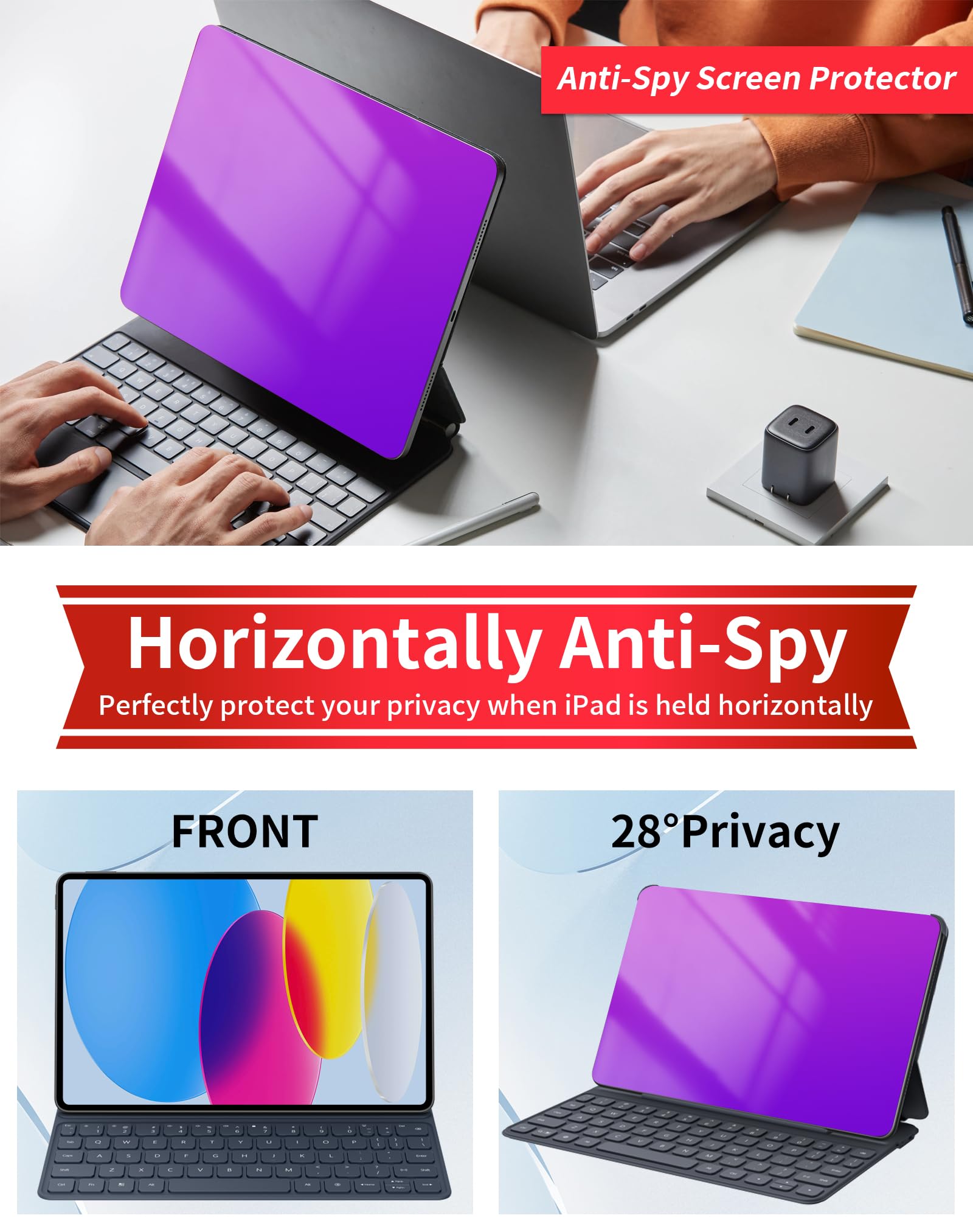 Gradient Privacy Screen Protector For Ipad 9Th/8Th/7Th Generation (10.2 Inch, 2021/2020/2019) Tempered Glass For Ipad 9 Gen Anti