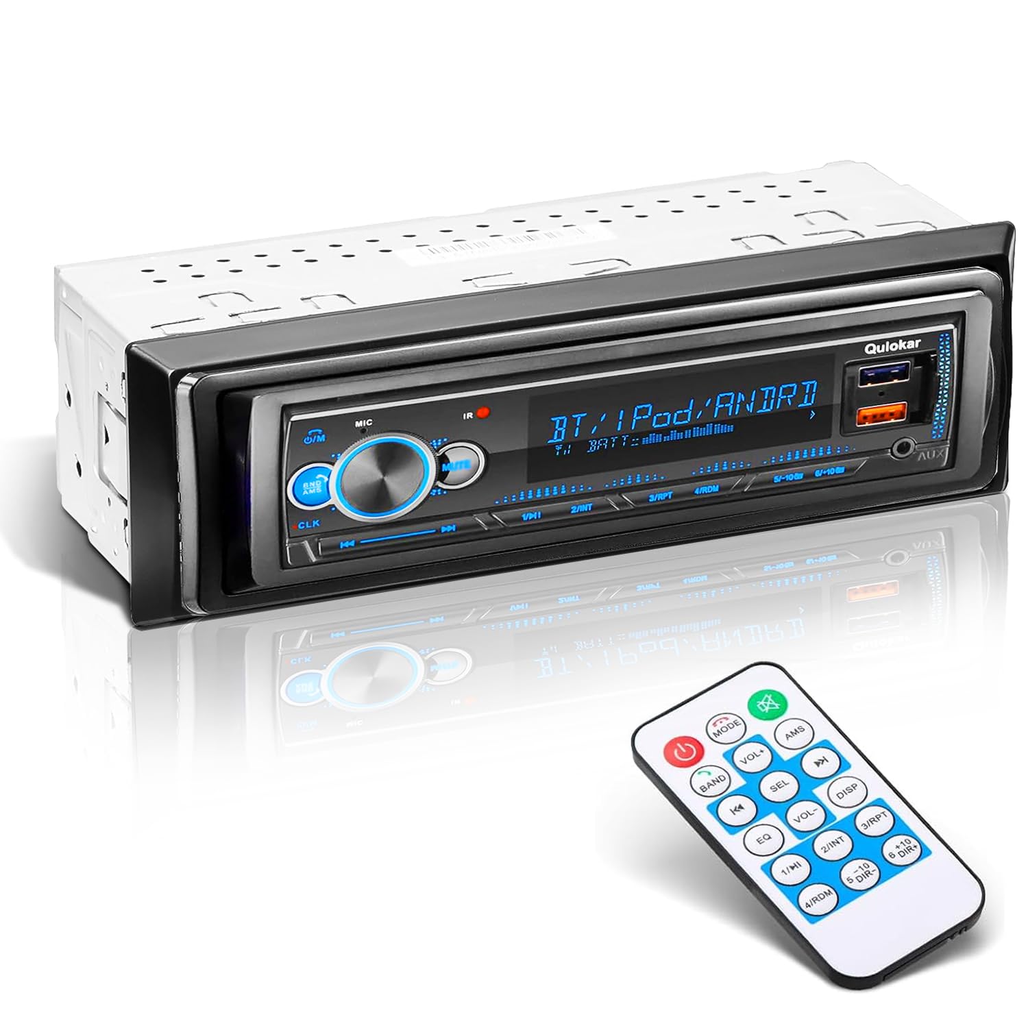 Qulokar Single Din Multimedia Car Stereo Radio,7 Character Lcd,Bluetooth With Hands Free Calling & Music Streaming,Usb Playback 