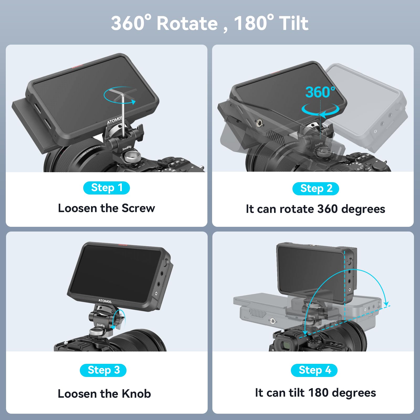 Smallrig Adjustable Camera Monitor Mount For Arri-Style (Upgrade), 360 Swivel And 180 Tilt Monitor Holder Anti-Twist Support 5
