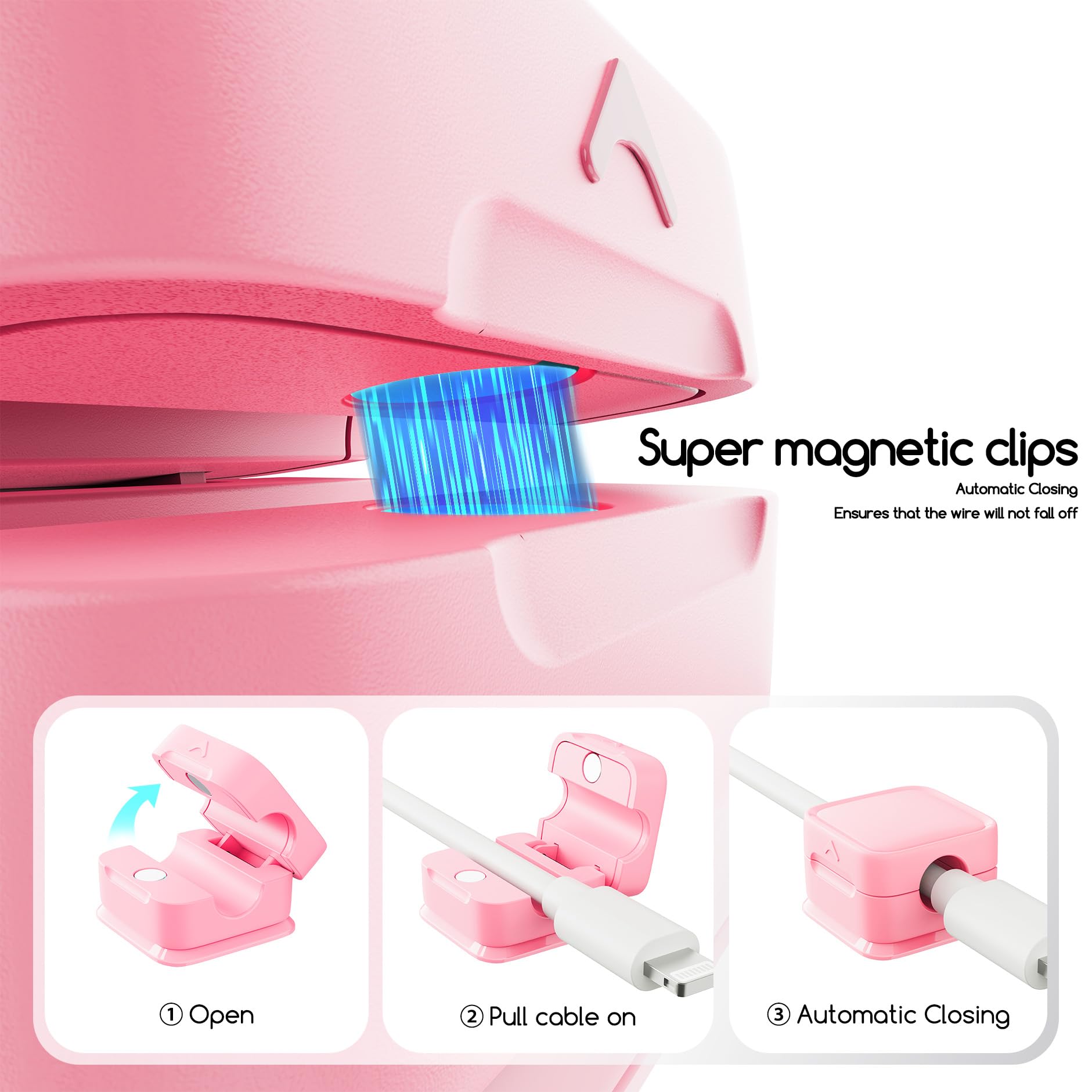 Smofish Magnetic Cord Organizer Holder, 6 Pack Desk Cable Clips Management, Hide Phone Charging Cable Keeper, Strong Adhesive Wi