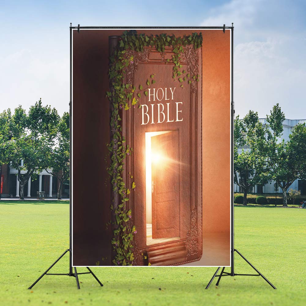Renaiss 6X8Ft Holy Bible Backdrop For Photoshoot Kids Christ Portrait Scripture Holy Light Door To Heaven Photography Background