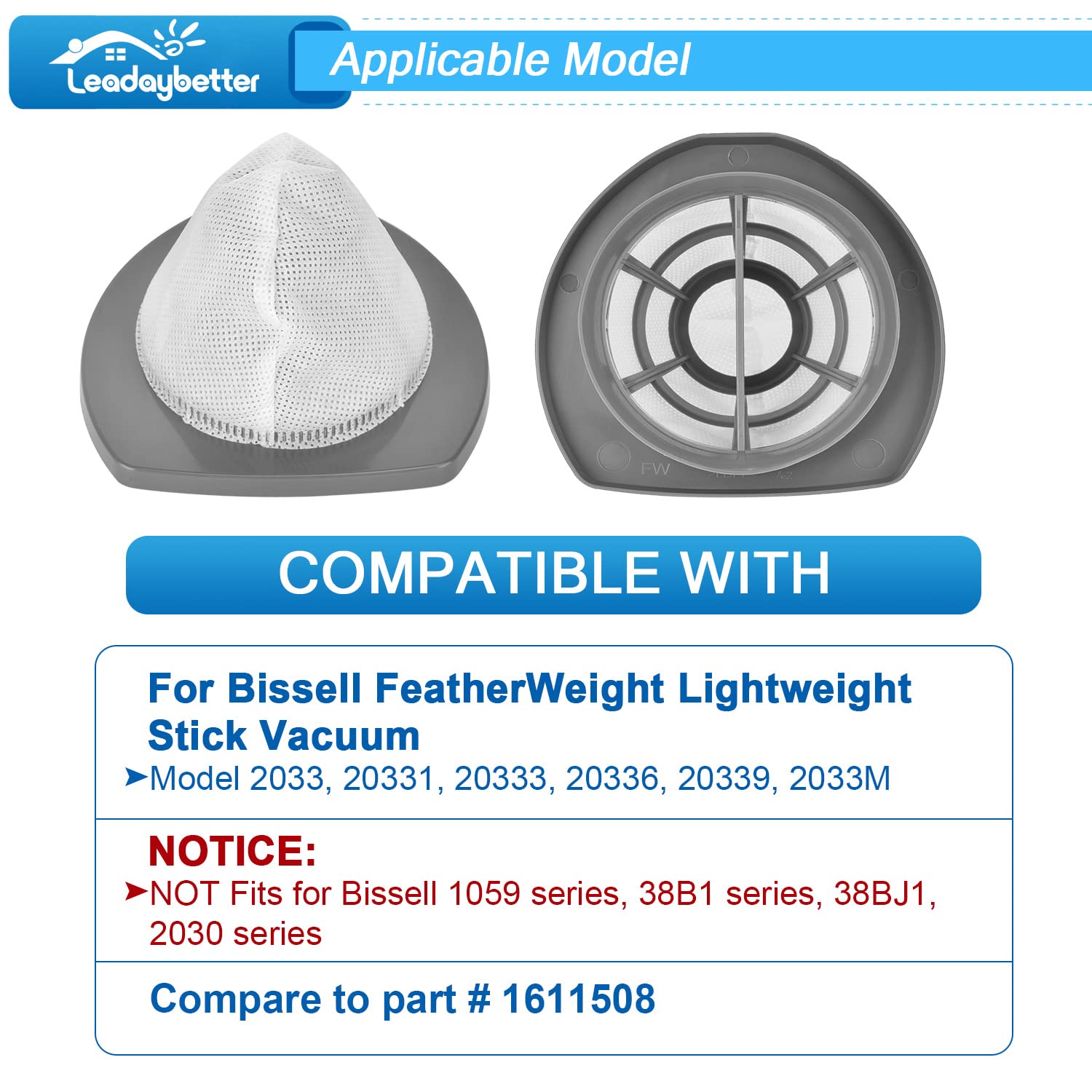 6 Pack 2033 Vacuum Replacement Filter For Bissell Featherweight Stick Lightweight Bagless Vacuum 2033, 20331, 20334, 20333, 2033