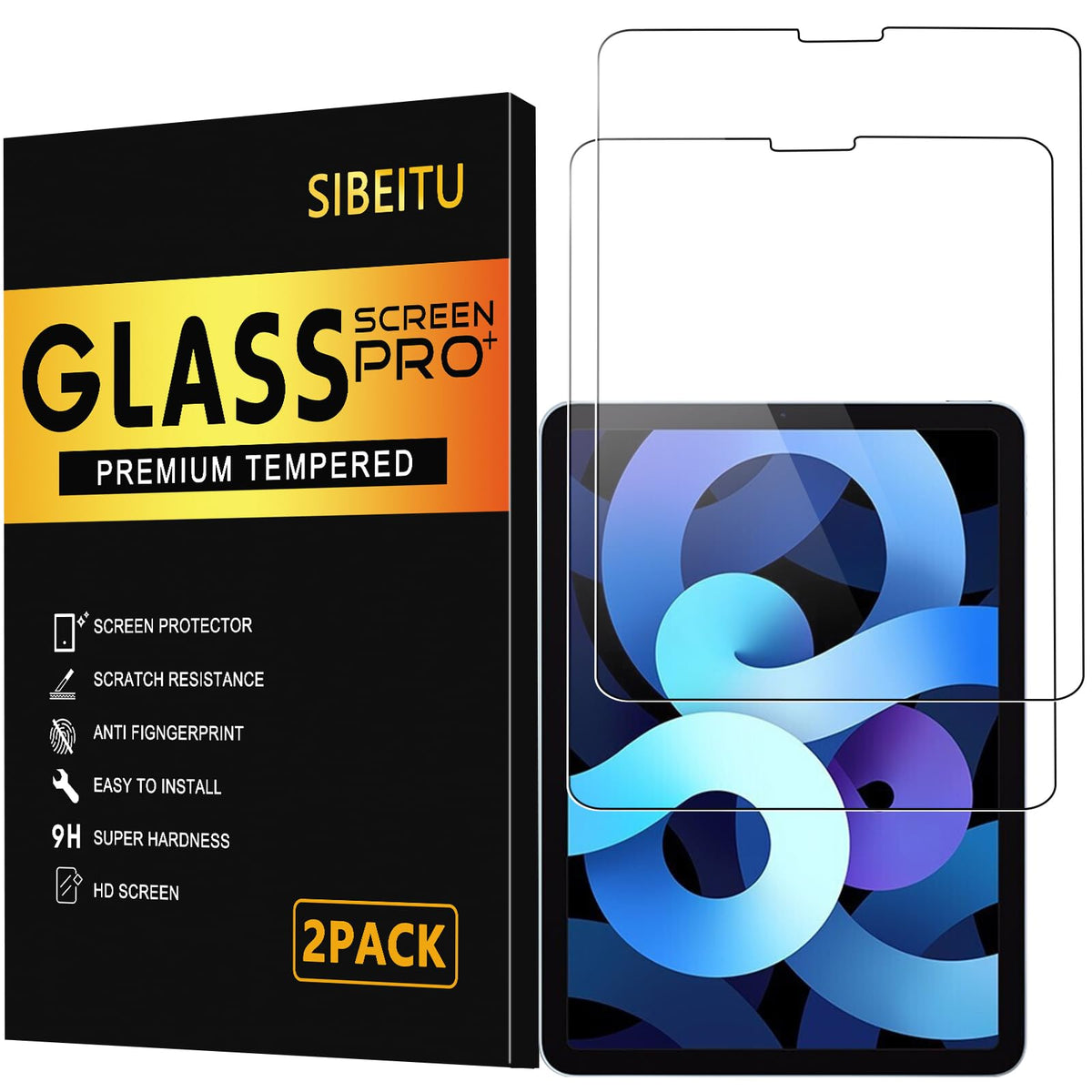 Sibeitu 2 Pack Screen Protector For Ipad Air 5Th Generation 2022, 10.9 Inch Hd Clear 9H Hardness Tempered Glass Film Compatible