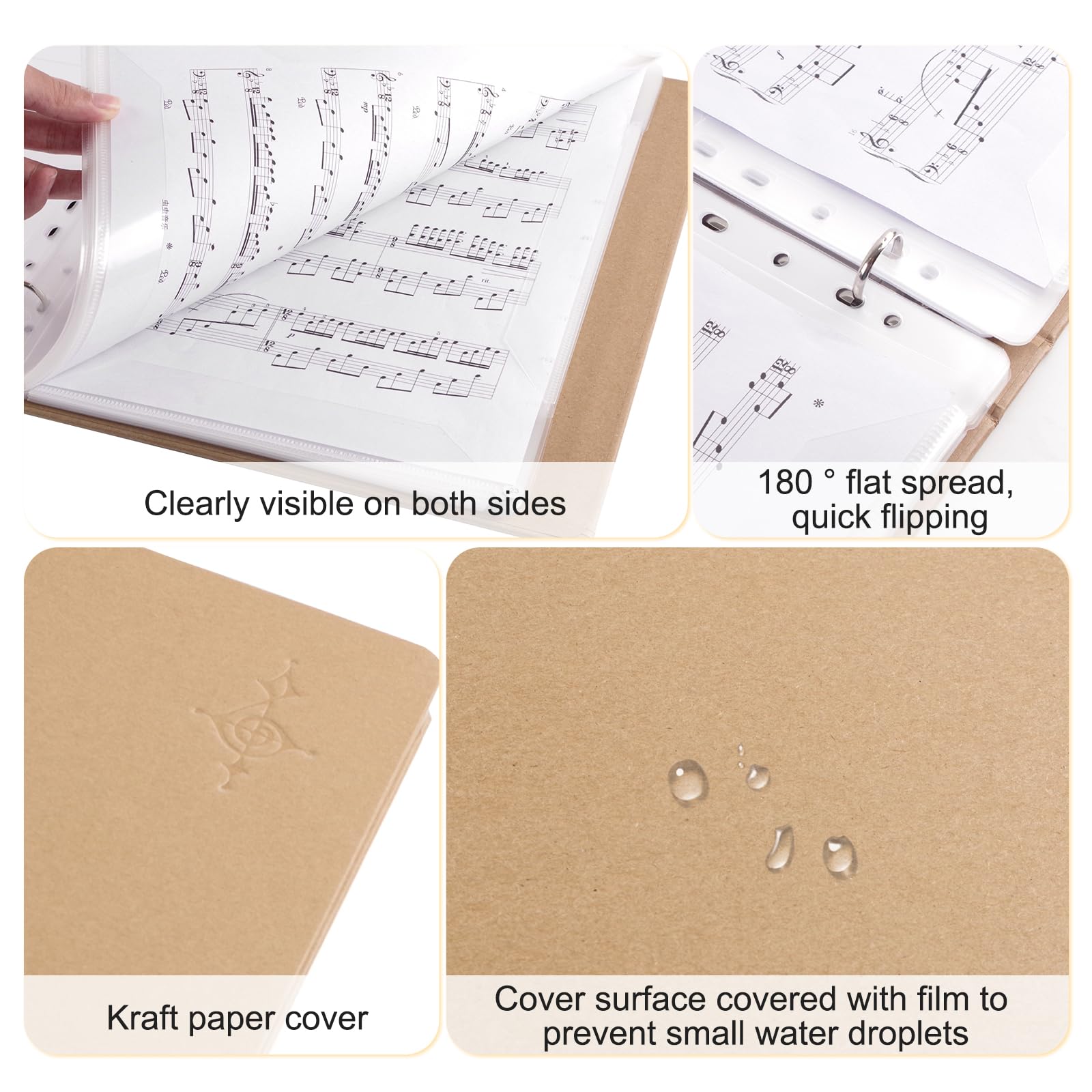 Rockhouse Sheet Music Folder, 3 Ring Binder Music Holder Choir Folder 40 Pages Fit For Sheet Music Paper 8.5 X 11 Inch (Kraft Pa