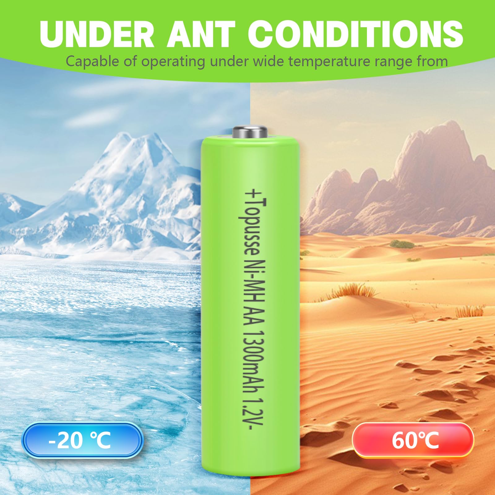 Topusse 8 Pack Rechargeble 1.2V Ni-Mh Aa Batteries, Long-Lasting Double A Size Nimh Battery 1300Mah For Outdoor Solar Lights