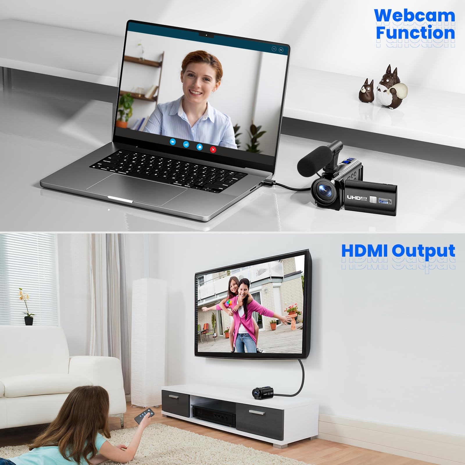 Camcorder Video Camera 5K, Dual Lens Vlogging Camera For Youtube, 3    270 Rotatable Touchscreen Wifi 56Mp Night Vision Cam Cord