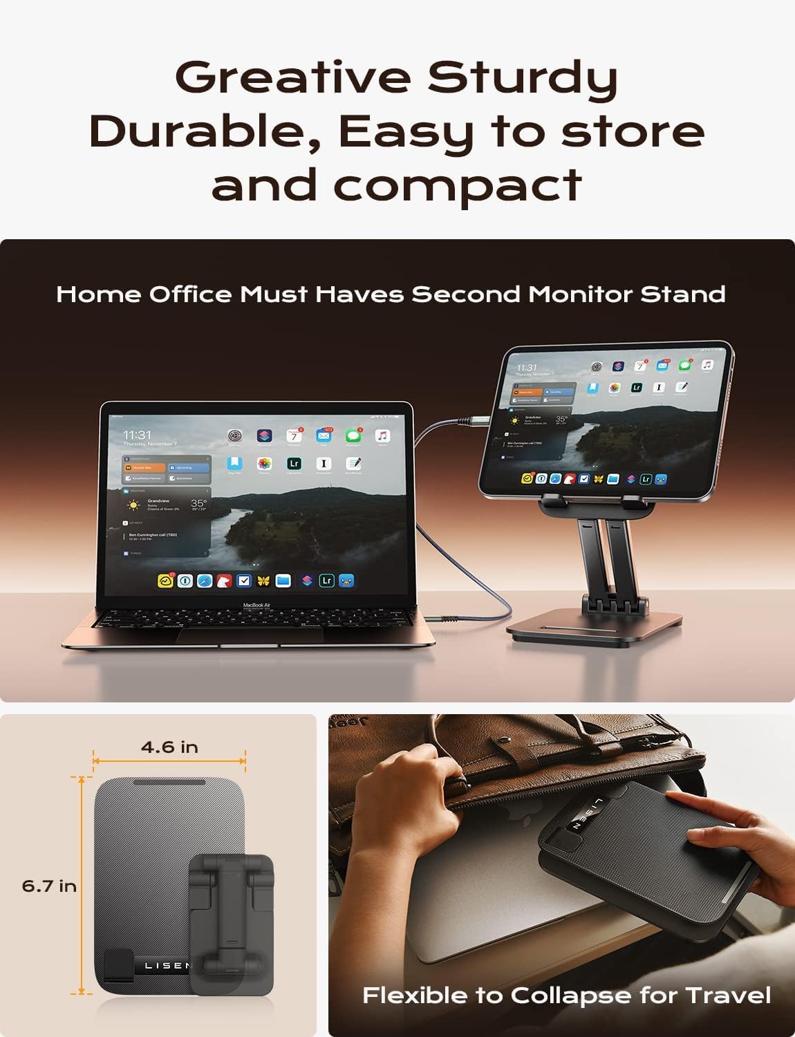 Lisen Tablet Stand For Ipad Stand Holder Desk, Foldable Ipad Pro Holder Portable Monitor Stand, Computer Office Desk Accessories