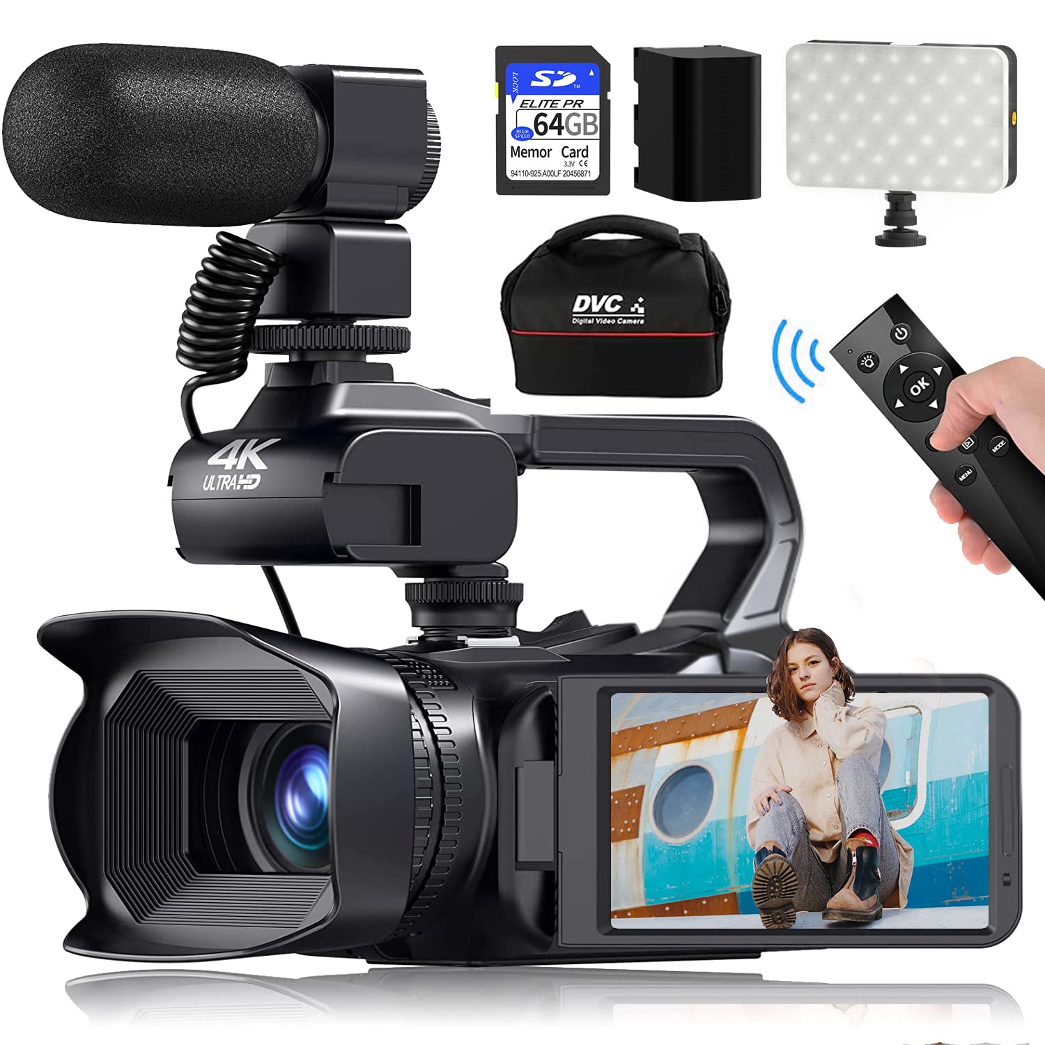 4K Camcorder Video Camera 64MP Vlogging Camera for YouTube 18X Digital Zoom 4.0 Inch Touch Screen Video Camcorder with WiFi, 450