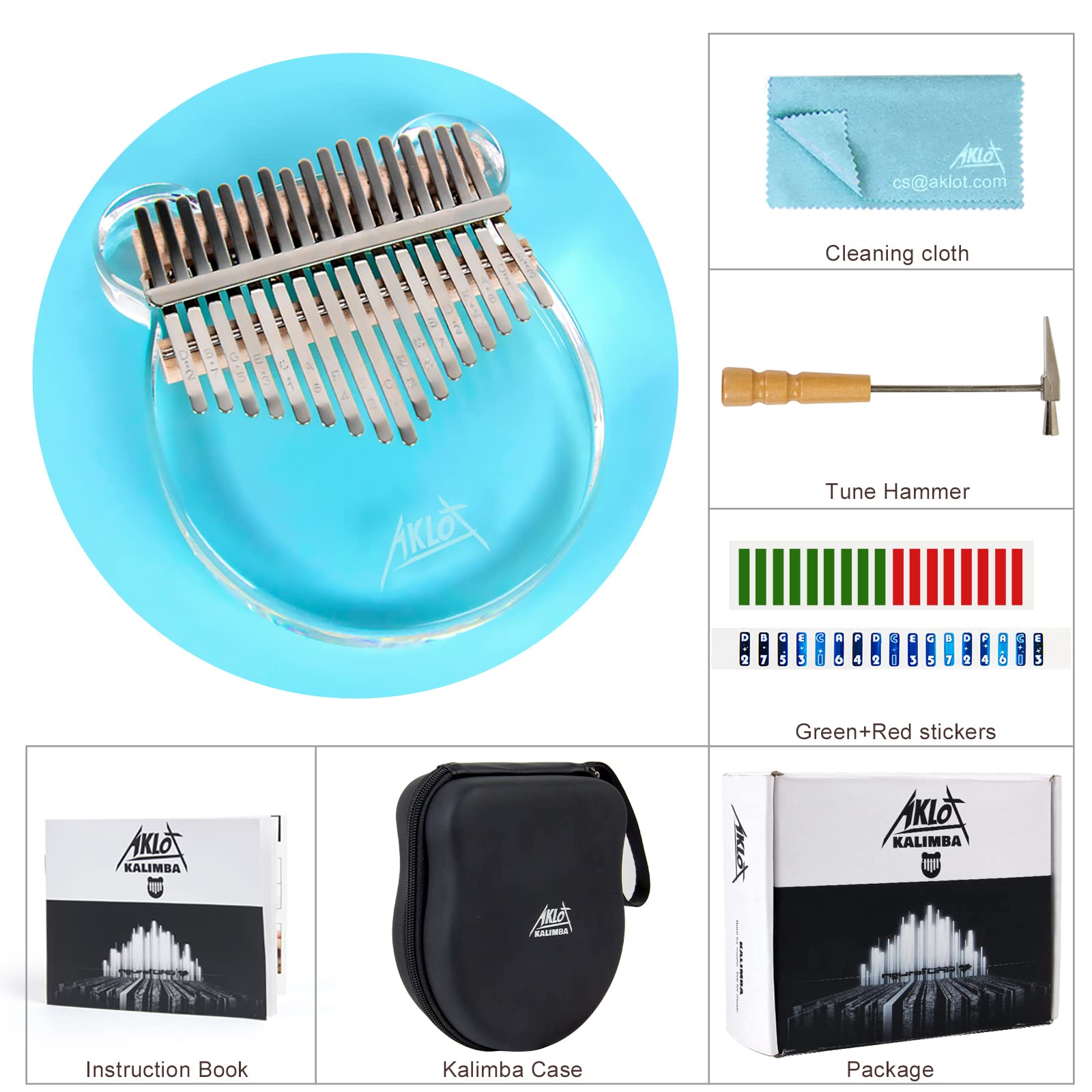 Kalimba Thumb Piano, Aklot 17 Keys Transparent Acrylic Bear Finger Piano Note Carved Starter With Case Tune Hammer Study Booklet