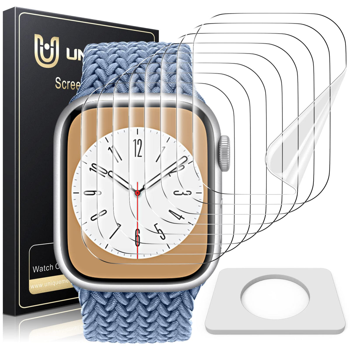 Uniqueme 8 Pack For Apple Watch Screen Protector 41Mm, Apple Watch Series 9/8/7 Screen Protector [Upgrade Flexible Film] Anti-Sc