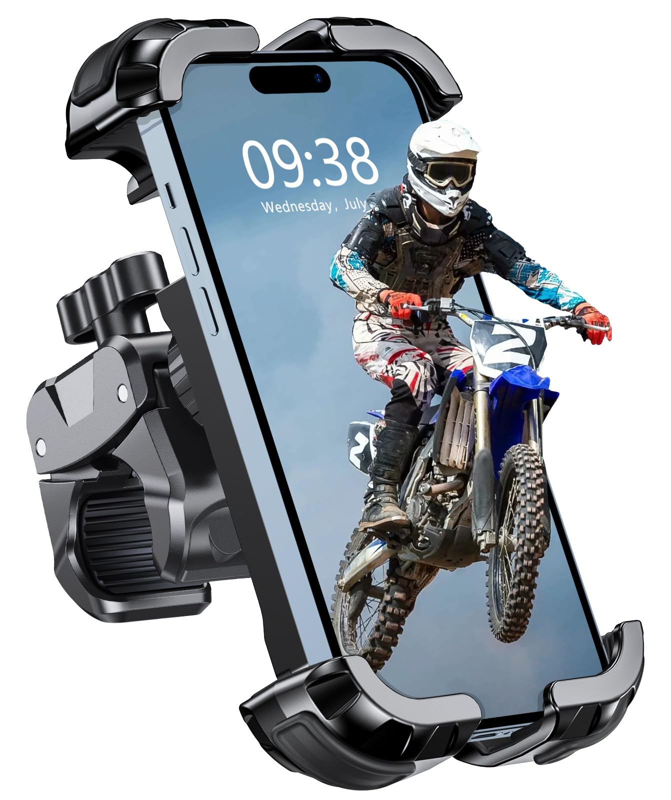 Zewdov Motorcycle Phone Mount - 360° Rotatable, Anti-Drop, Fits 4.7-6.7" Phones, Black, Model B6C, Durable Plastic,