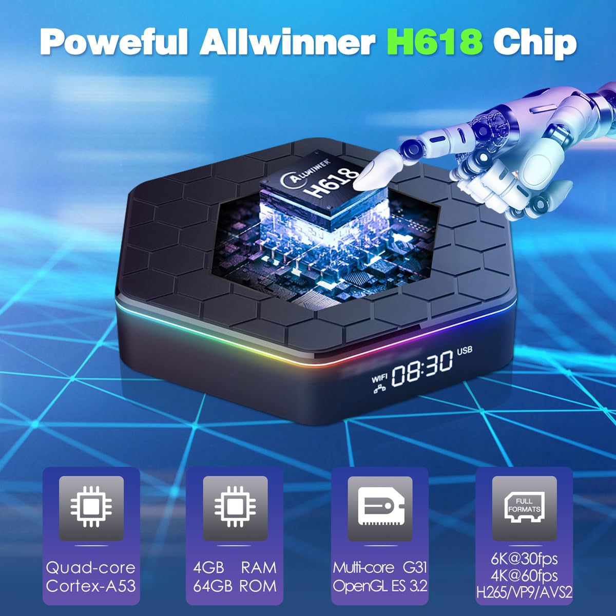 Bl Android Tv Box 12.0, 6K Tv Box 4Gb Ram 64Gb Rom, Android Tv Box 2025 6K 4K Wi-Fi 6 With Hdr10+ H618 Quad-Core Cpu 2.4G/5G Wi-