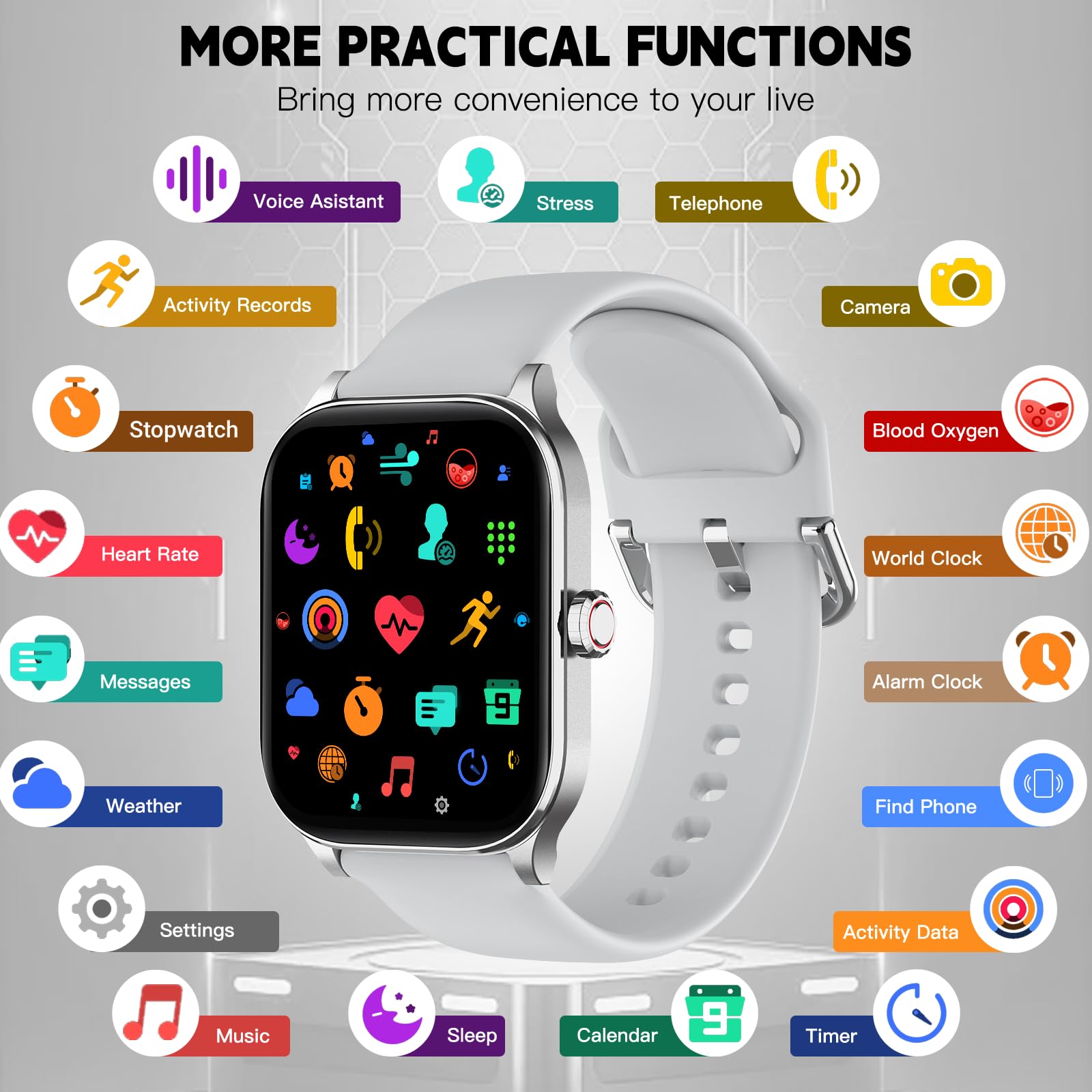 Smart Watch For Women Men(Answer/Make Call), Smartwatches With Heart Rate/Spo2/Sleep/Stress Monitor, Ip68 Waterproof Activity Tr