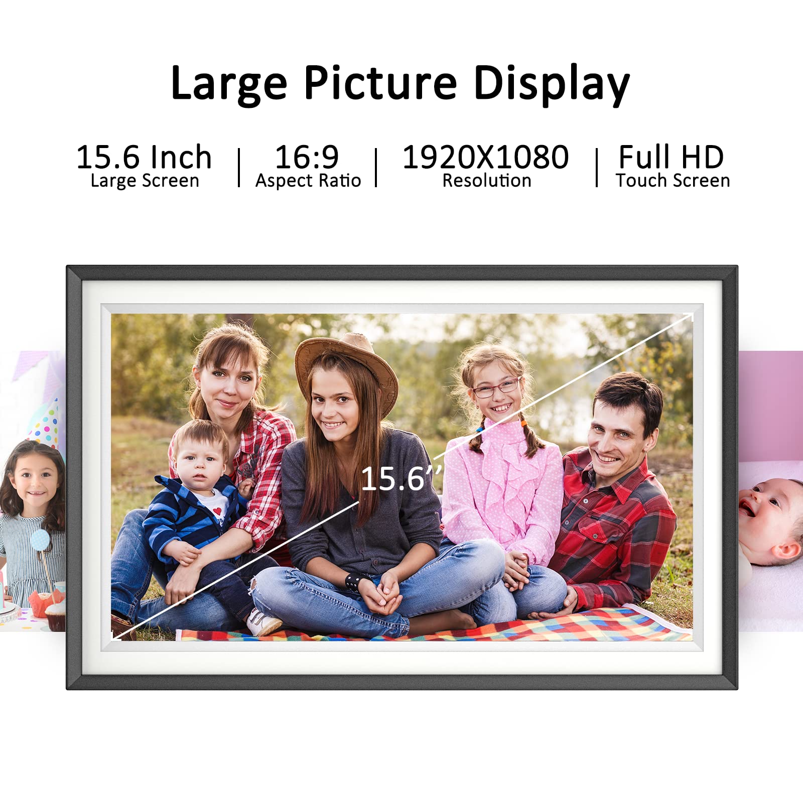 Sammix Digital Picture Frame,15.6 Inch 32Gb Large Wifi Digital Photo Frame, 1920 * 1080 Fhd Ips Touch Screen, Auto Rotate, Wall