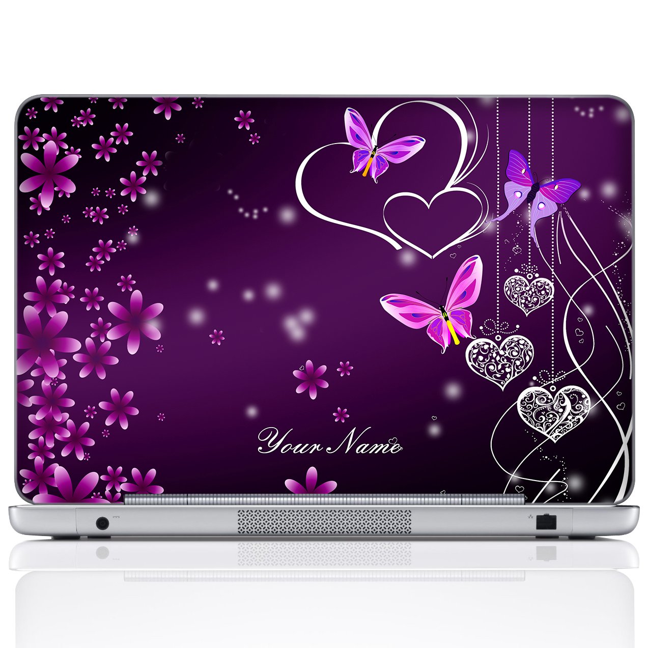 Meffort Inc Personalized Laptop Notebook Notebook Skin Sticker Cover Art Decal, Customize Your Name (15.6 Inch, Purple Hearts Bu