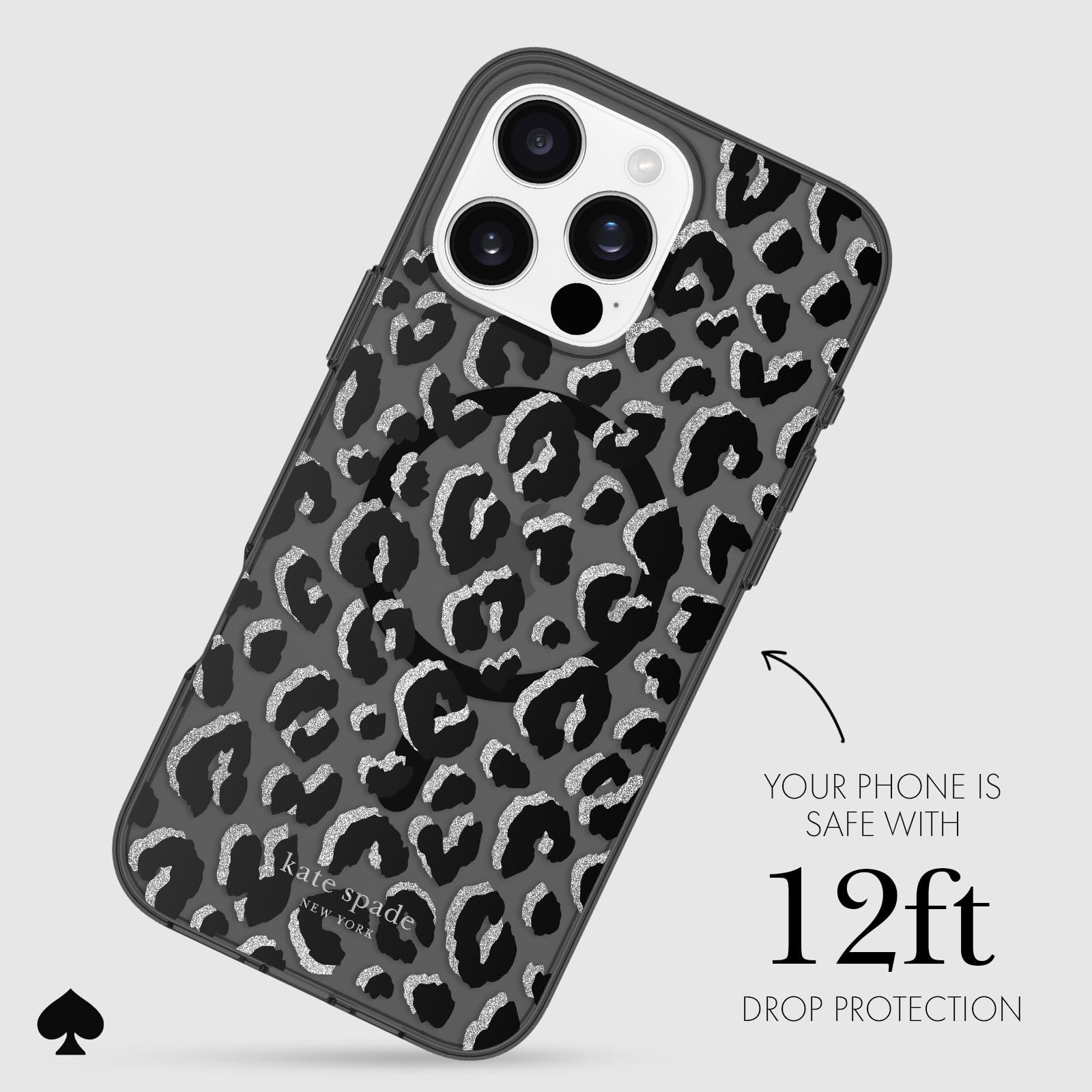 Kate Spade New York Iphone 16 Pro Max Case   Compatible With Magsafe   Designer Phone Case   City Leopard Black