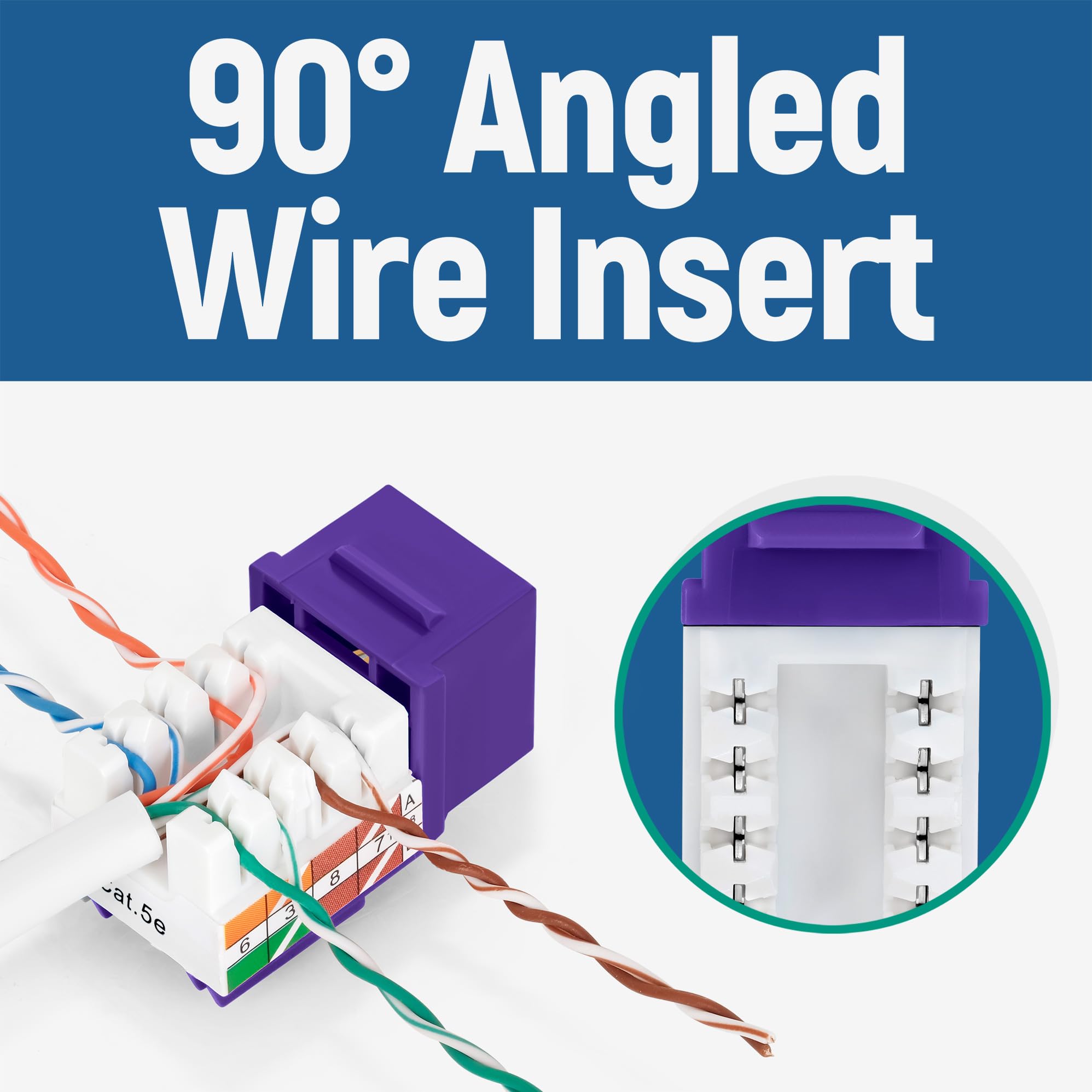 Everest Media Solutions 90 Angled Cat5E Keystone Jack In Purple   Slim Profile Rj45 Ethernet Connector   Compatible With 90 Angl