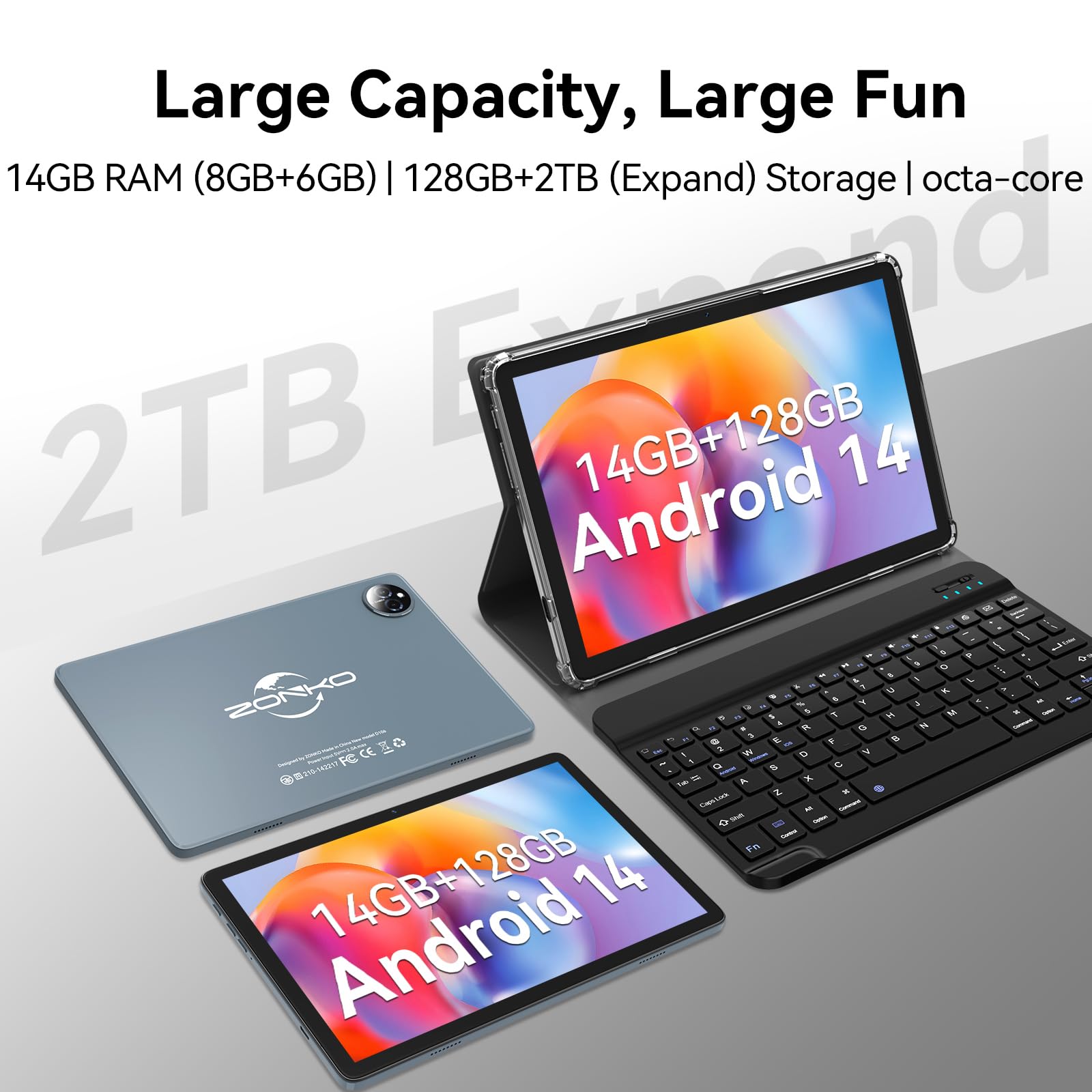 Tablet 10 Inch 2024 Newest Android 14 Tablet With 128Gb Rom+14Gb Ram+2Tb Expand, 4G Cellular Tablets With Dual Sim Slot, 2 In 1
