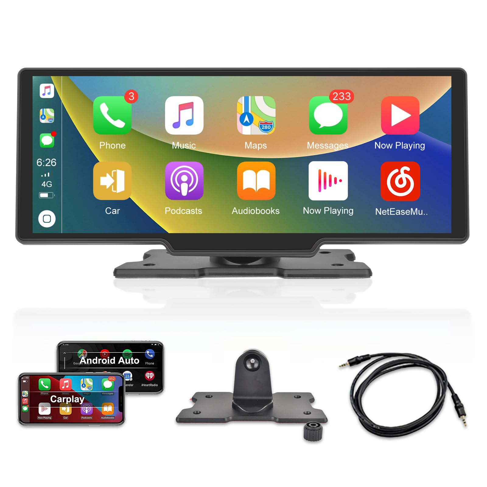 Carplay Screen Stereo 10.3 Inch Hd Wireless Portable Car Buddy Touchscreen Radio, Car Play & Android Auto Fm Transmission Blueto