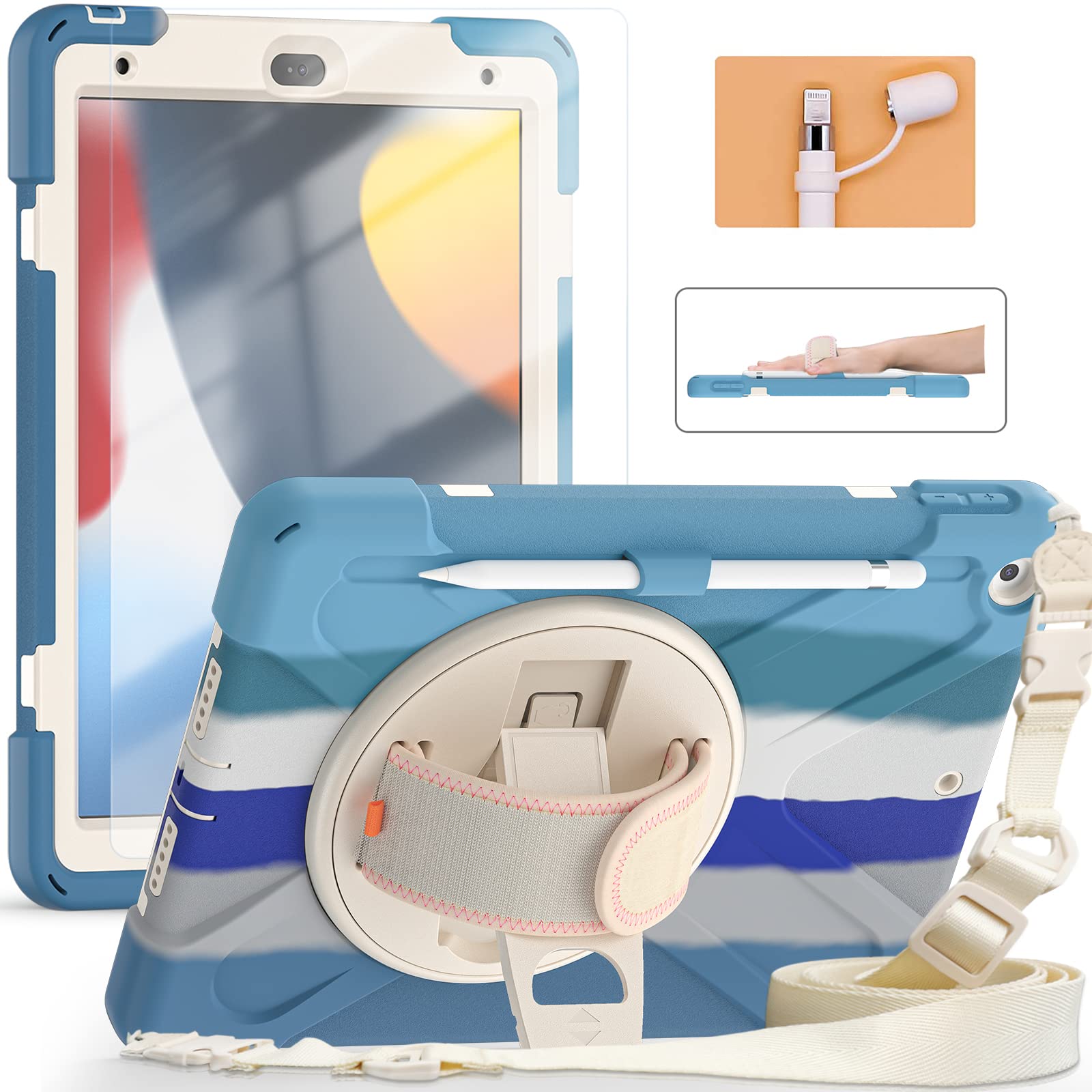 Tsqqst Ipad 9Th Generation Case For Kids Boys W/Screen Protector 2021 | Ipad 10.2 Case 8Th 7Th Generation Heavy Duty Rugged W/Pe