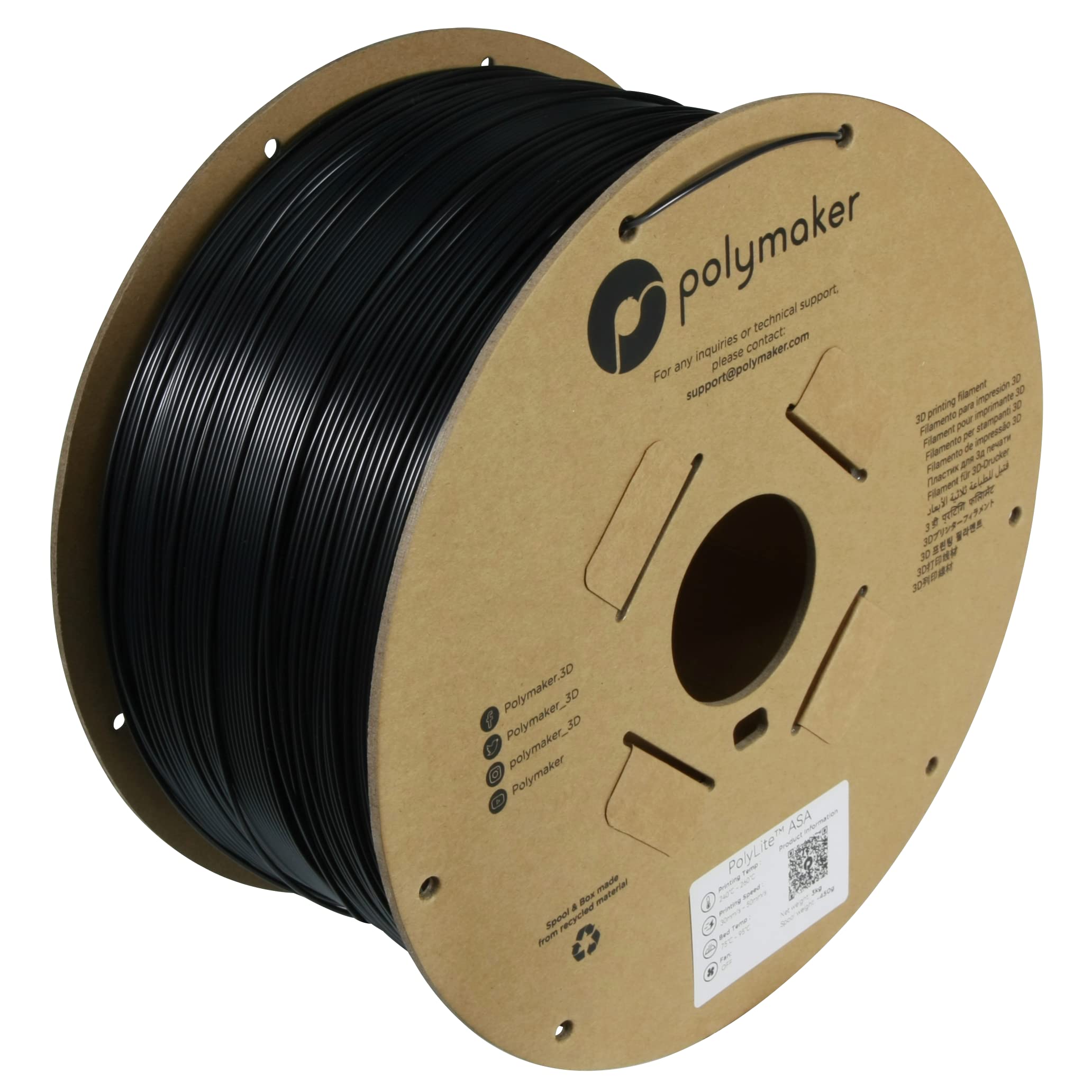 Polymaker ASA Filament 1.75mm Black, 3kg ASA 3D Printing Filament, Heat & Weather Resistant - ASA 3D Printer Filament Perfect fo