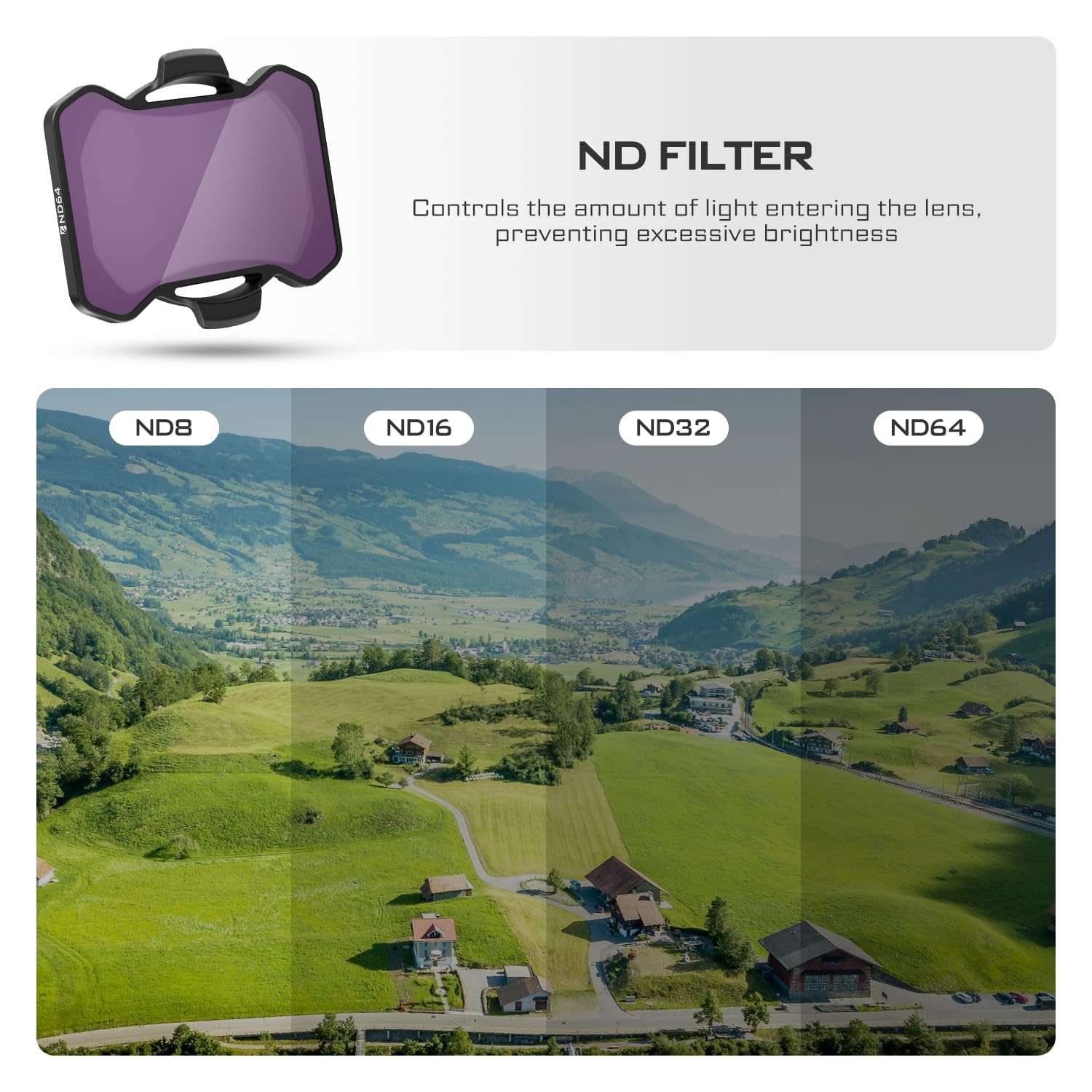 Freewell Standard Day 4Pack ND8 ND16 ND32 ND64 Filters for Avata 2 Optical Glass