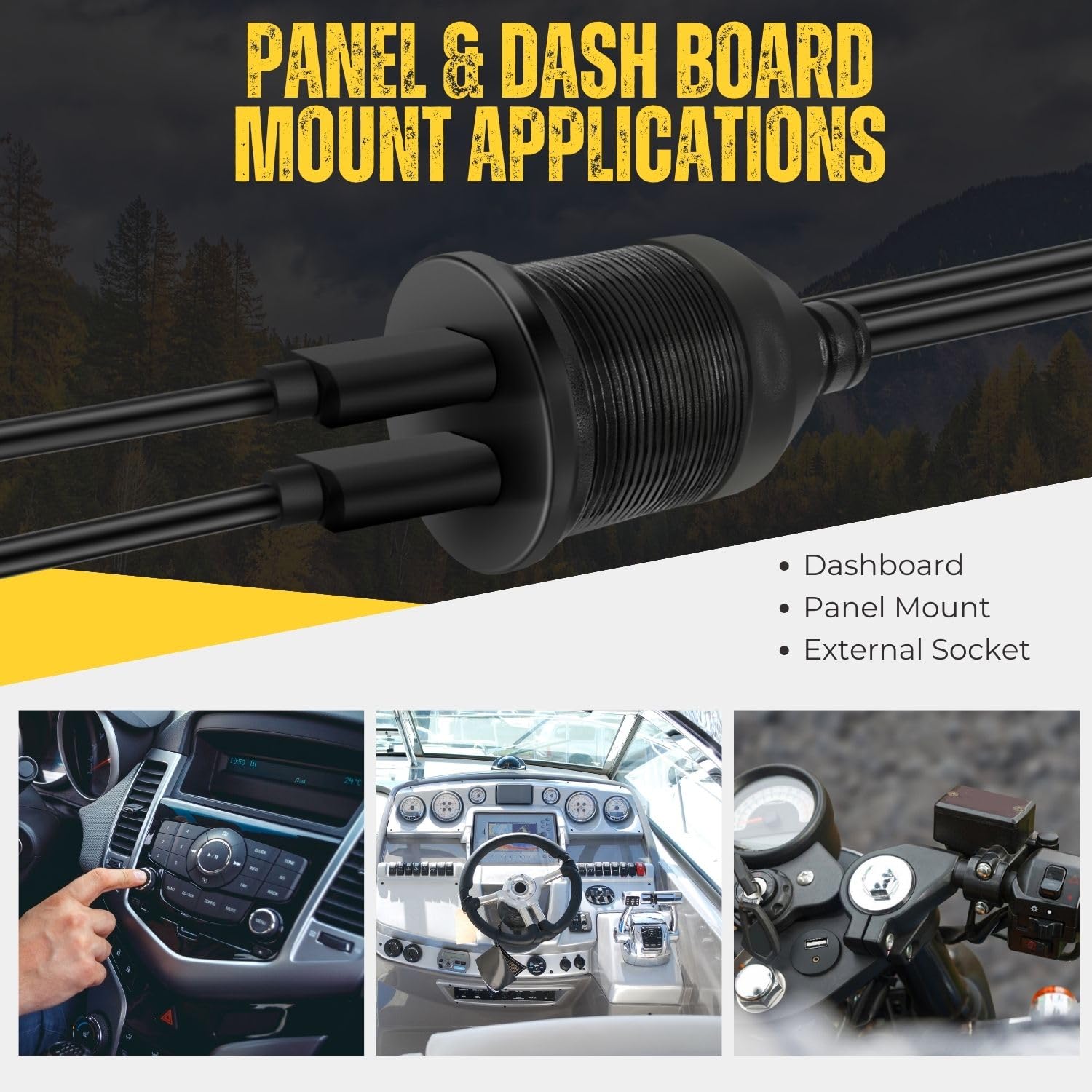 TNP Dual USB-C 3.0 Flush Mount Extension Cable with Dash Panel Mount for Car Boat Marine Black 3ft